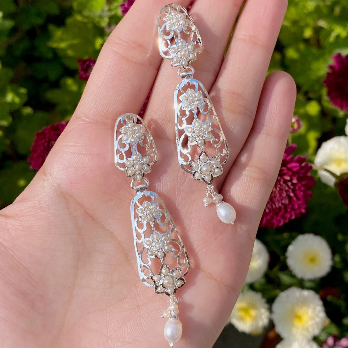 pure sterling silver earrings with white stones