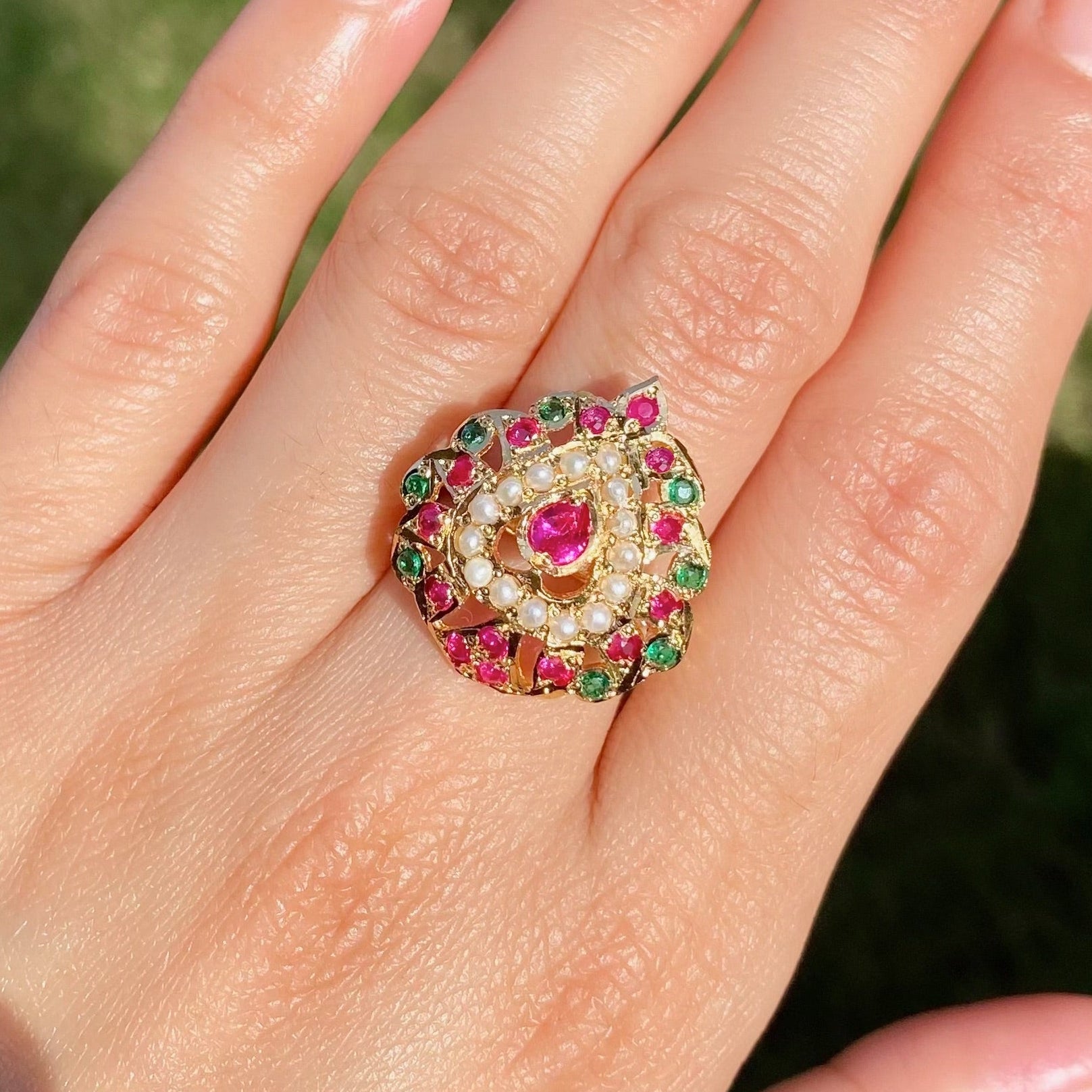 Gold Plated Jadau Ring for Women BLR 013