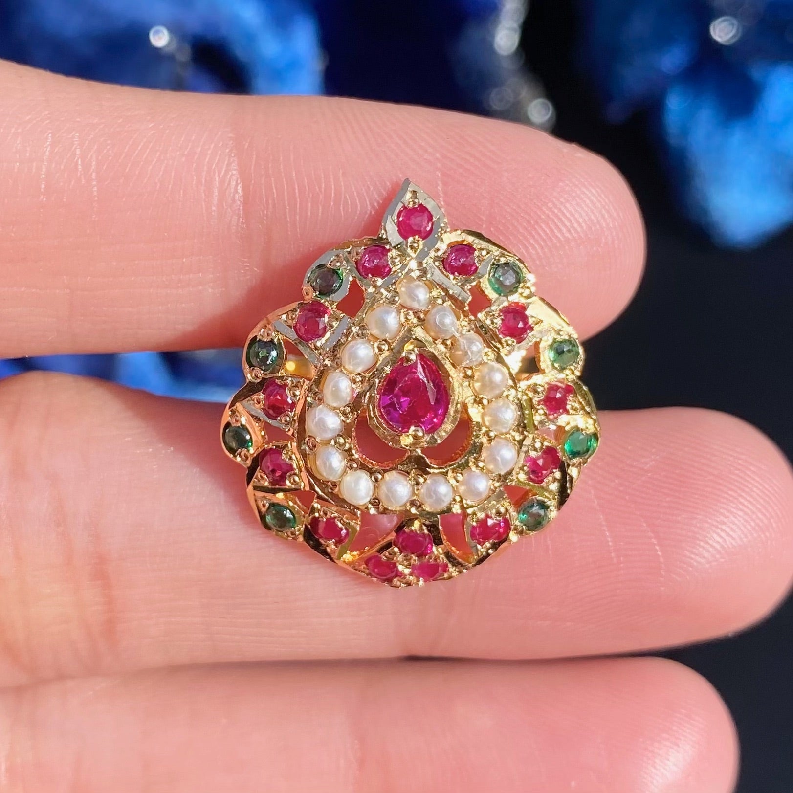 Gold Plated Jadau Ring for Women BLR 013