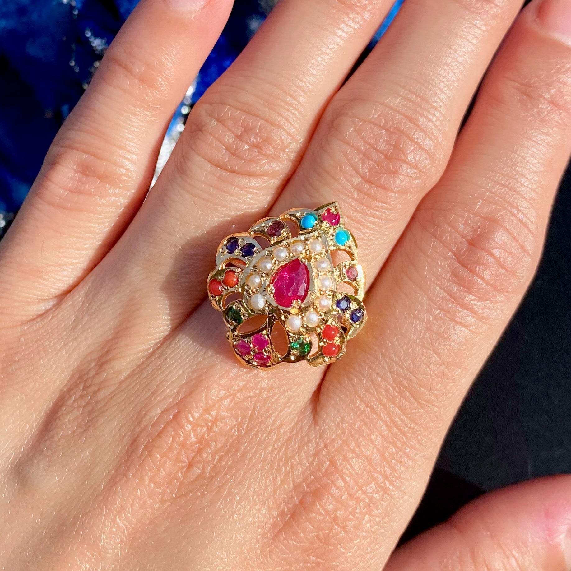 Gold Polished Jadau Ring for Ladies BLR 004