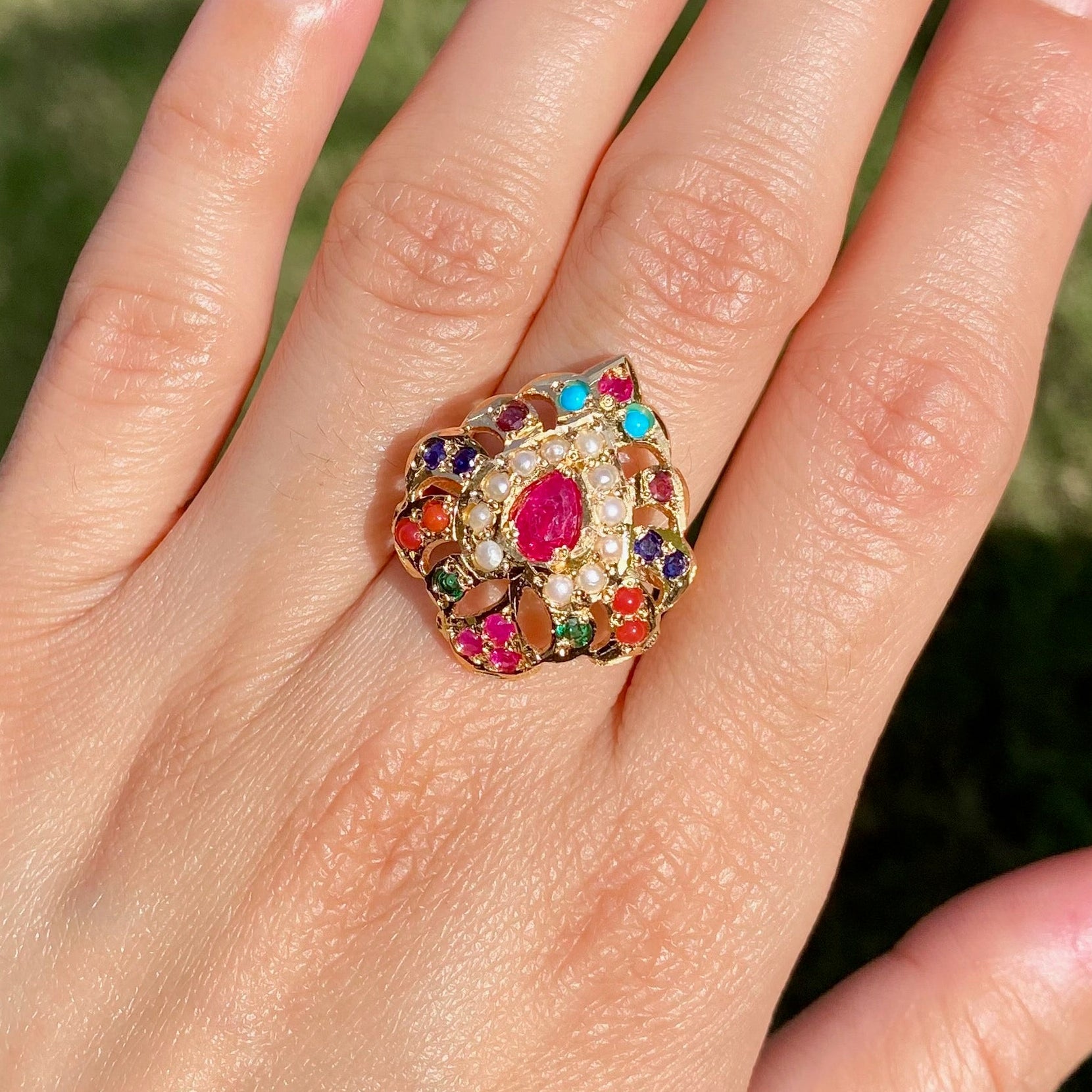 Gold Polished Jadau Ring for Ladies BLR 004