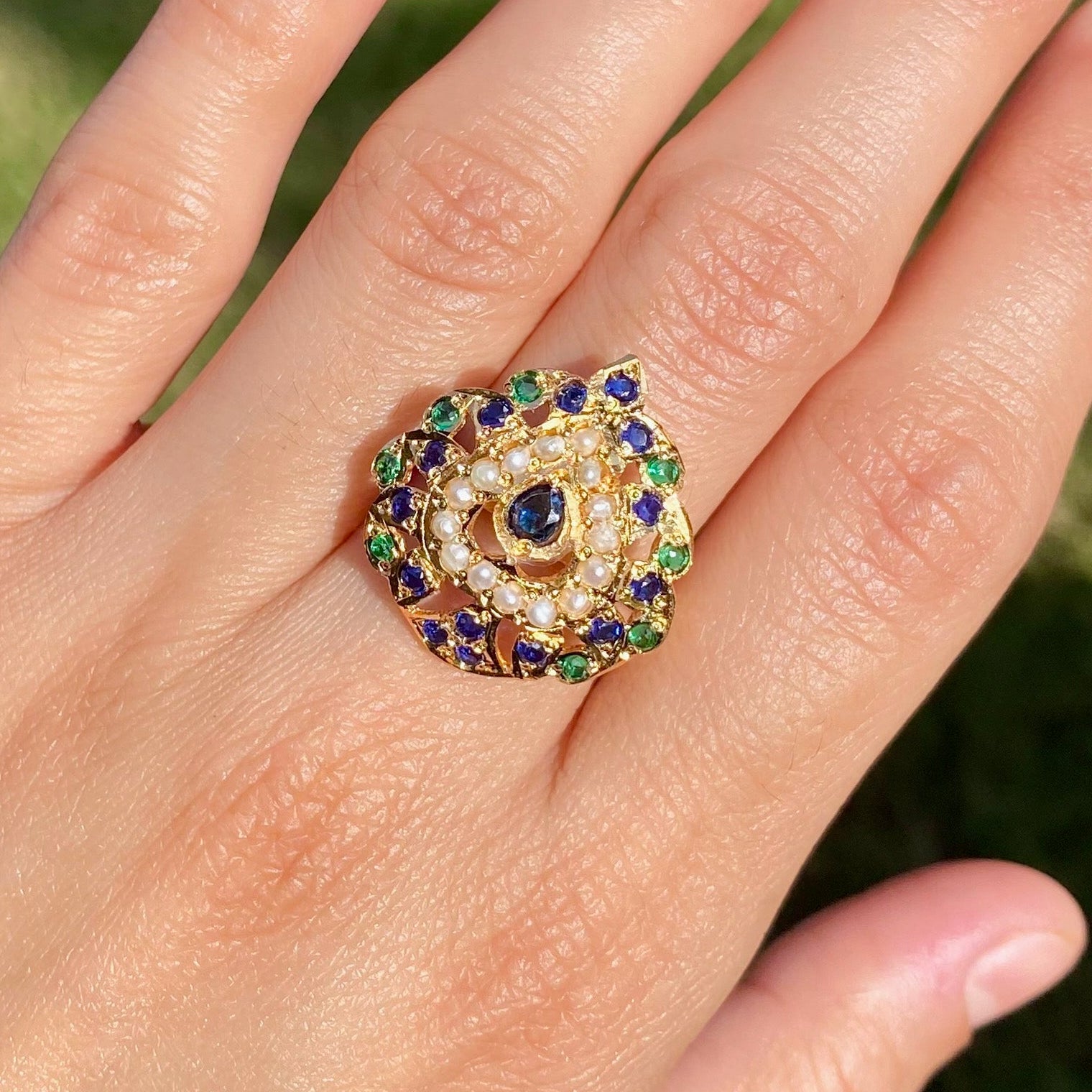 Gold Polished Indian Jadau Ring for Ladies BLR 012