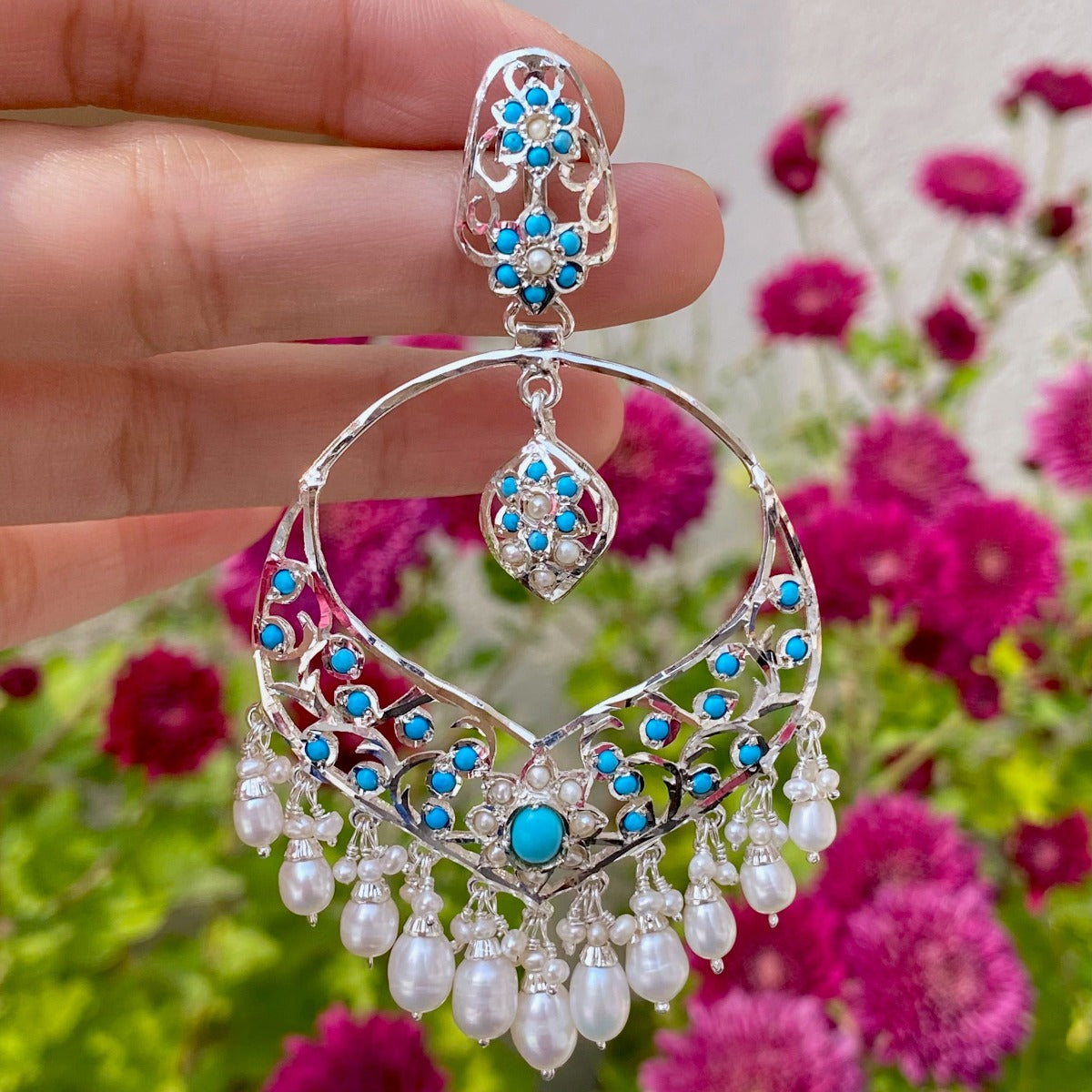 handmade silver chandbali earrings