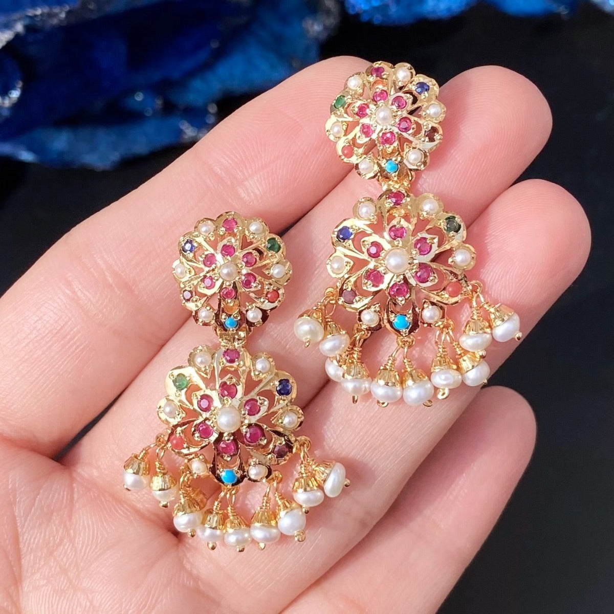 gold plated navratna earrings in delhi