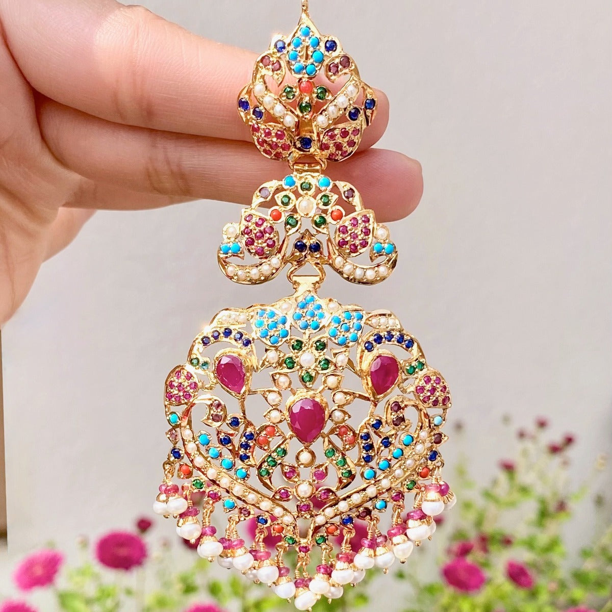 jadau earrings with navratna stones