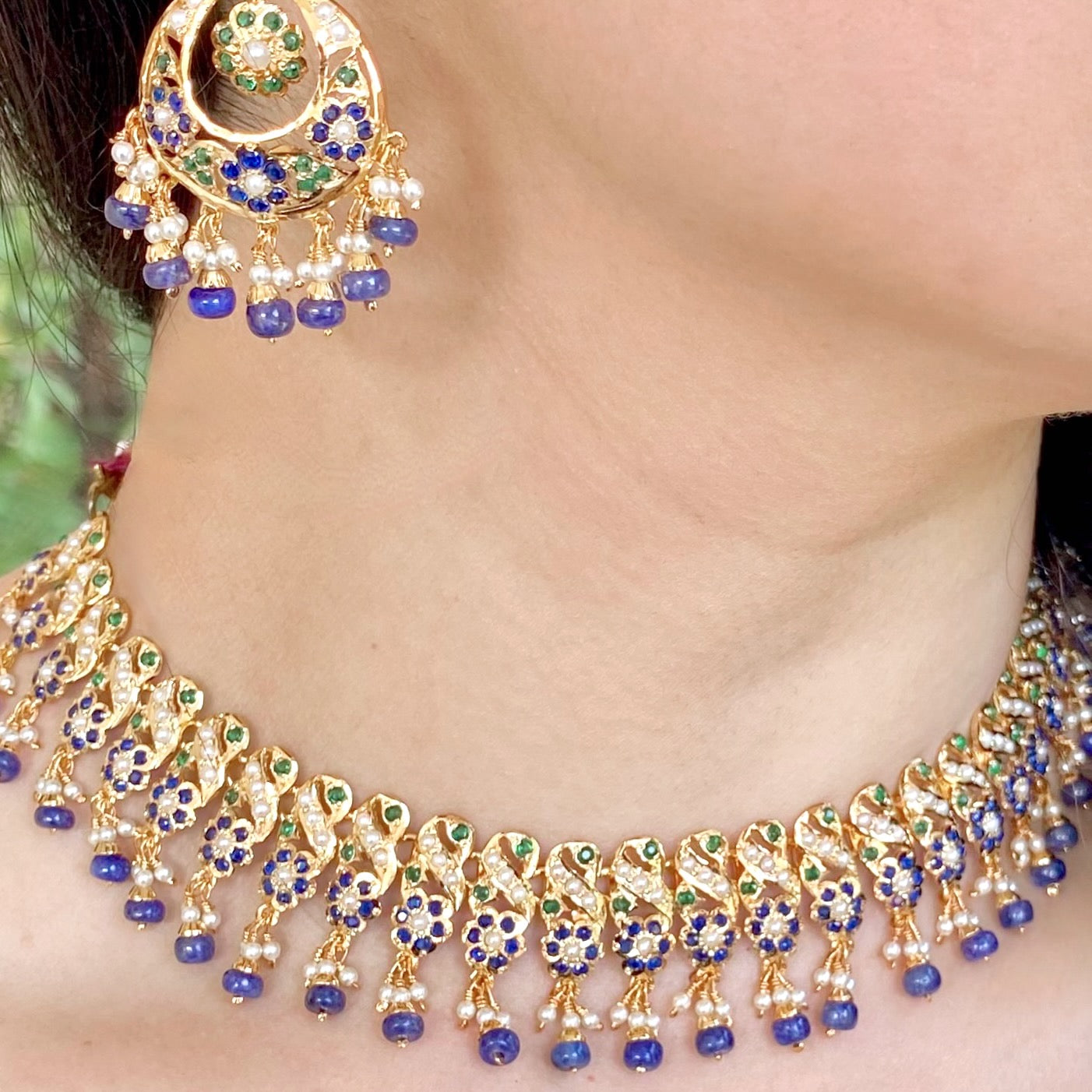 Royal Blue Jadau Necklace Set | Premium Quality Gold Plated Jewelry NS 261
