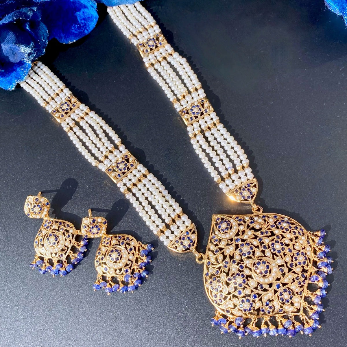 premium quality rani haar set on gold plated silver