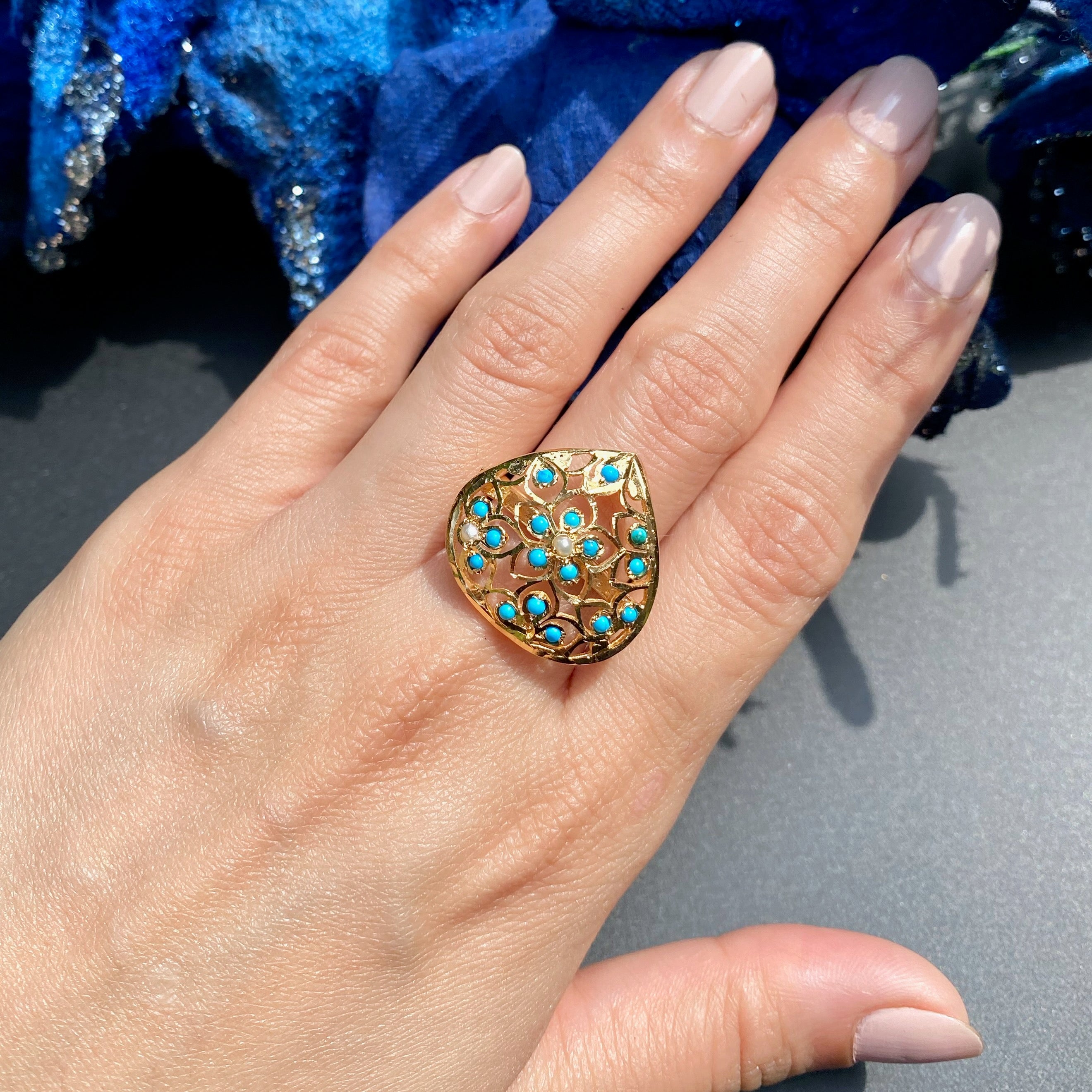 Turquoise Pearl Cocktail Ring | LR 037