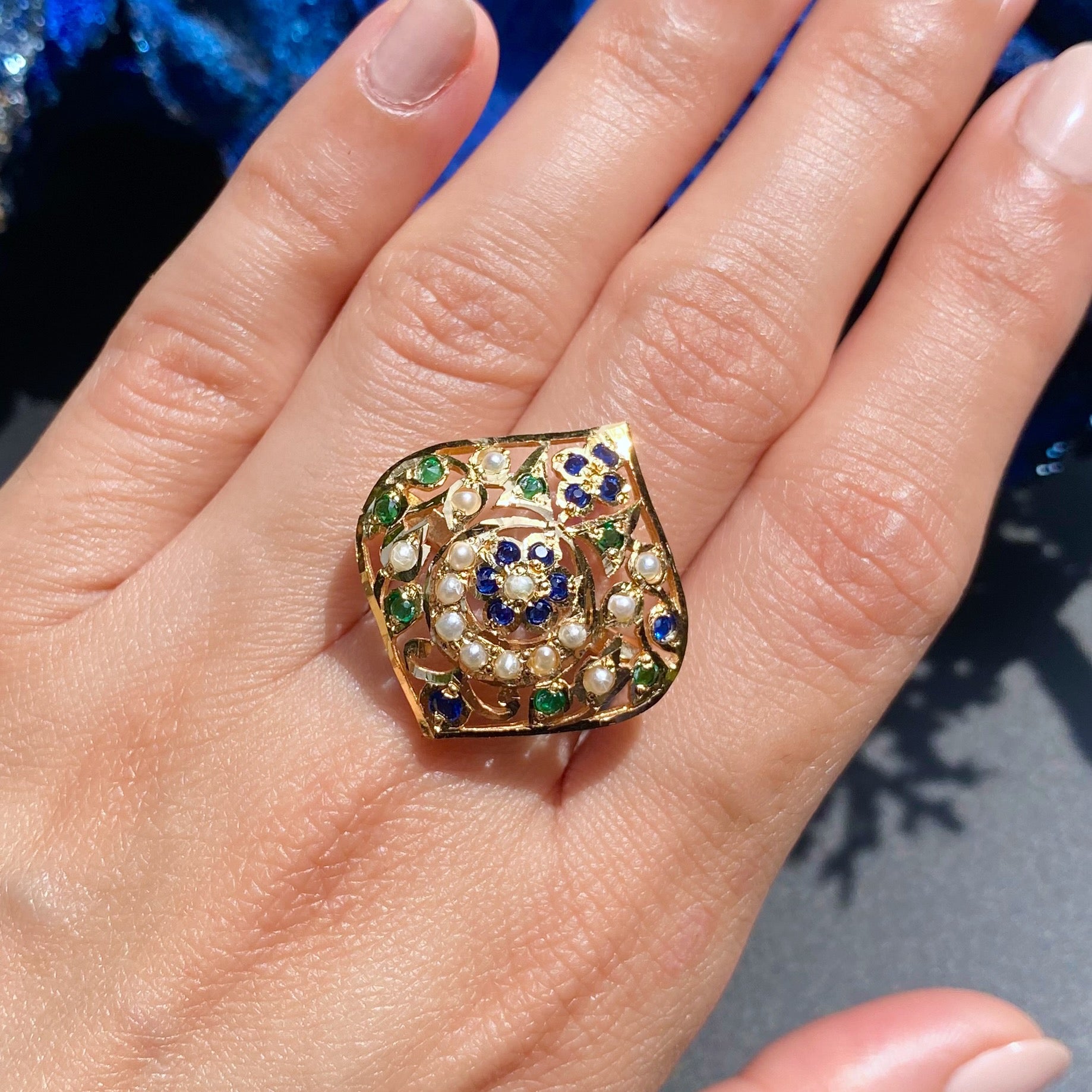 Cocktail Ring | Pearl Emerald & Neelam Combination LR 033