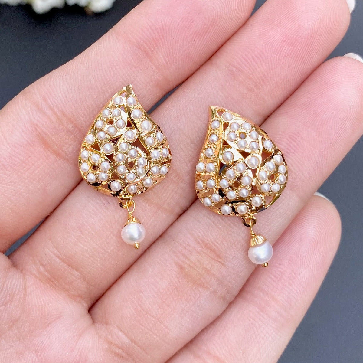 light weight pearl earrings on 22k gold