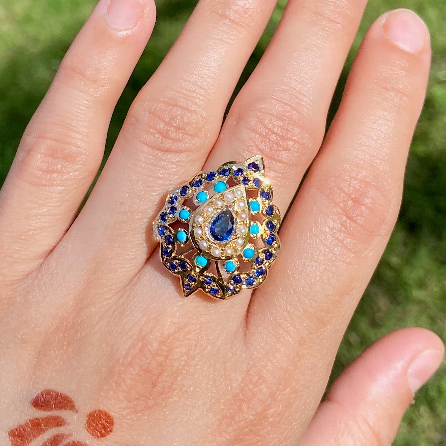 Premium Gold Plated Jadau Ladies Ring | Sterling Silver Base  LR 110