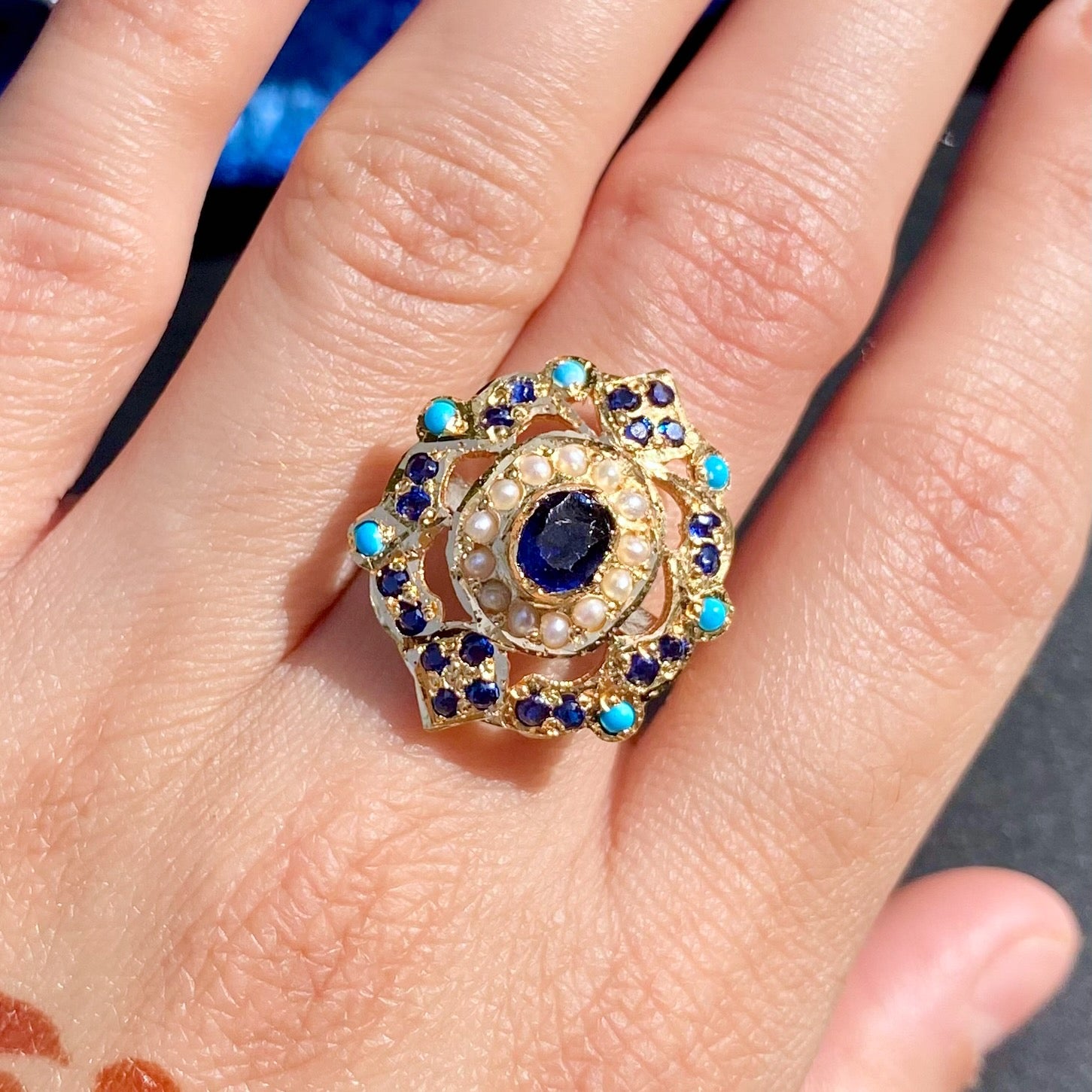 Premium Gold Plated Jadau Ladies Ring | Sterling Silver Base  LR 109