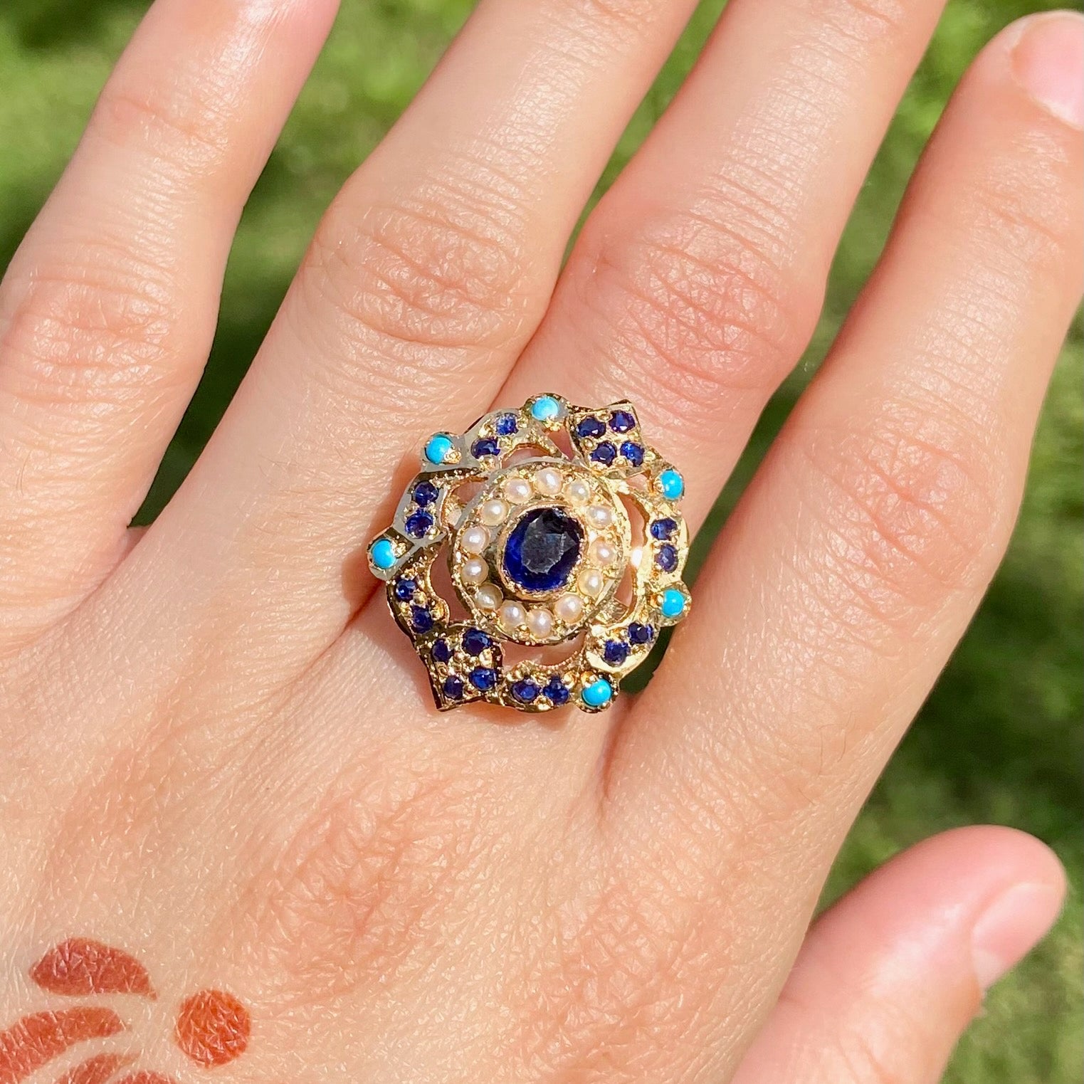 Premium Gold Plated Jadau Ladies Ring | Sterling Silver Base  LR 109