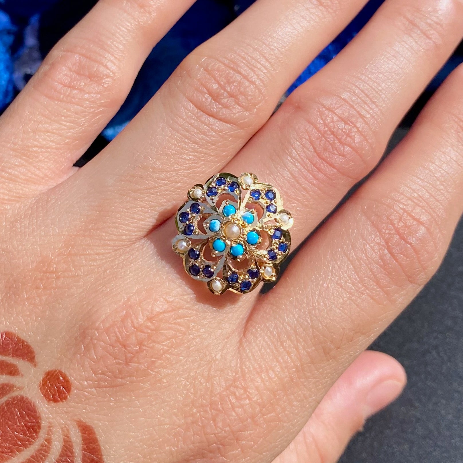 Premium Gold Plated Jadau Ladies Ring | Sterling Silver Base  LR 108