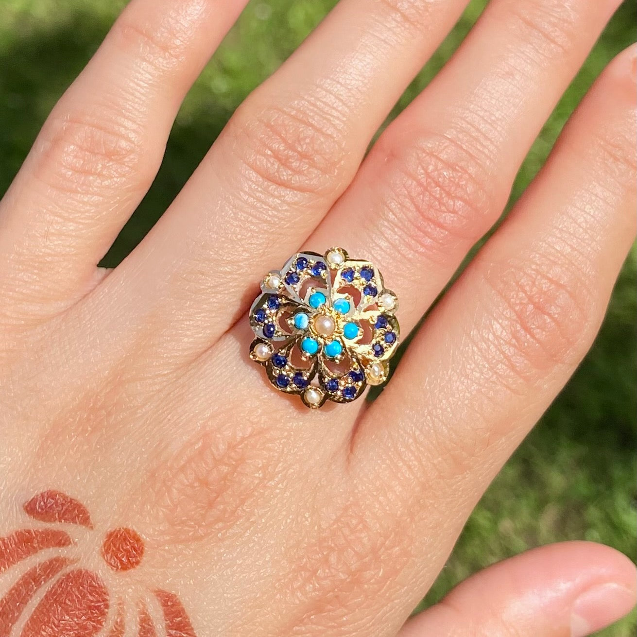 Premium Gold Plated Jadau Ladies Ring | Sterling Silver Base  LR 108