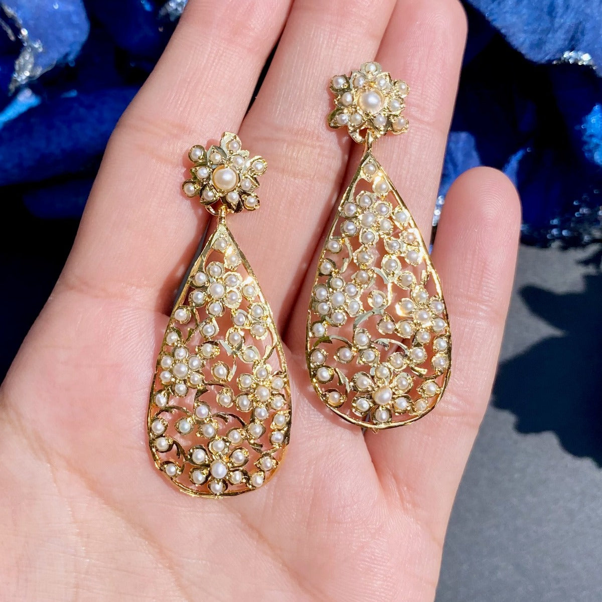 pearl earrings on gold polished silver