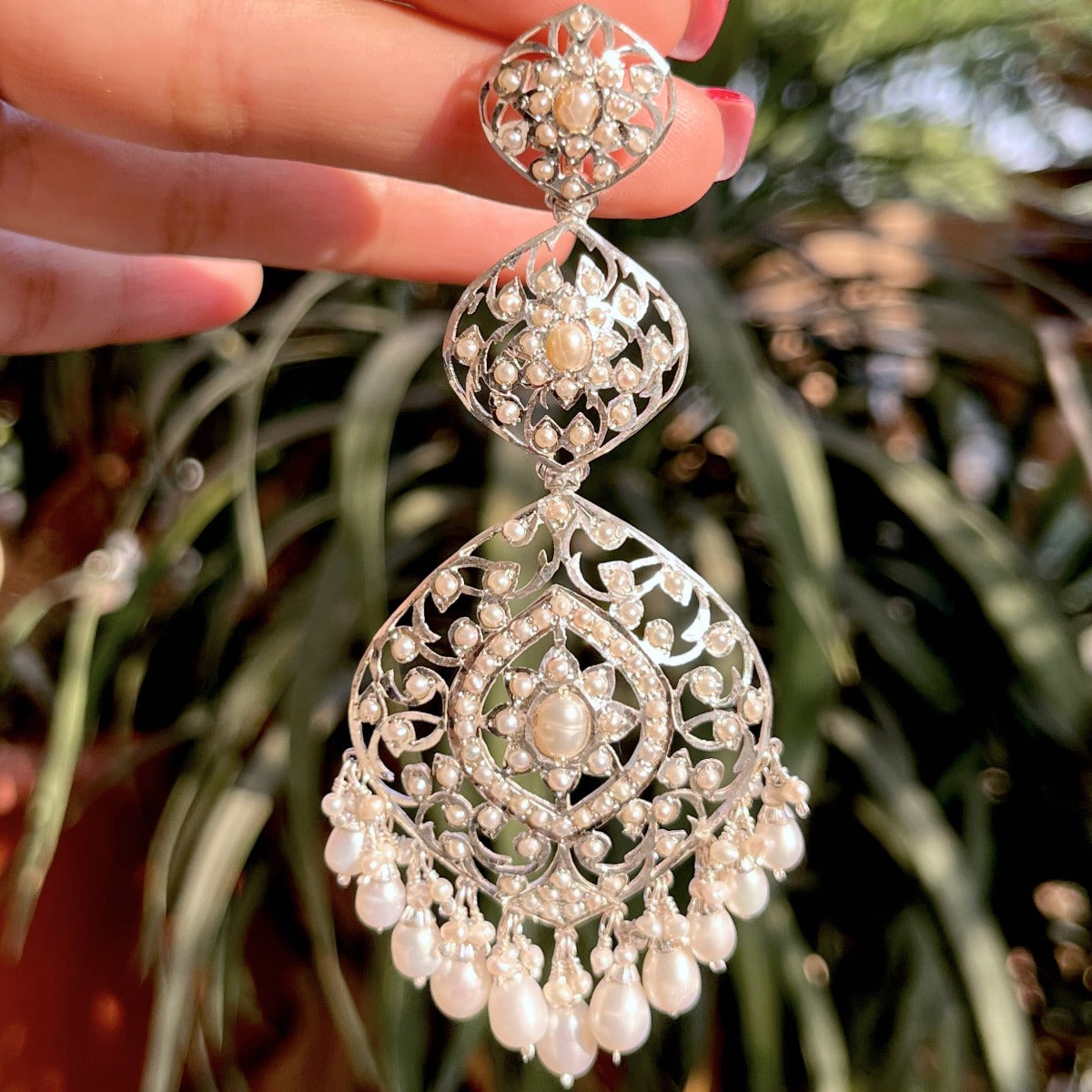 seed Pearl dangler Earrings in Silver
