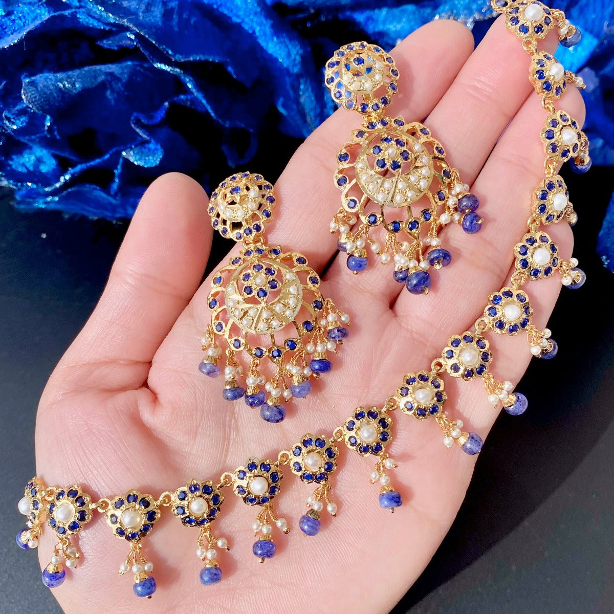 delicate gold plated blue sapphire set