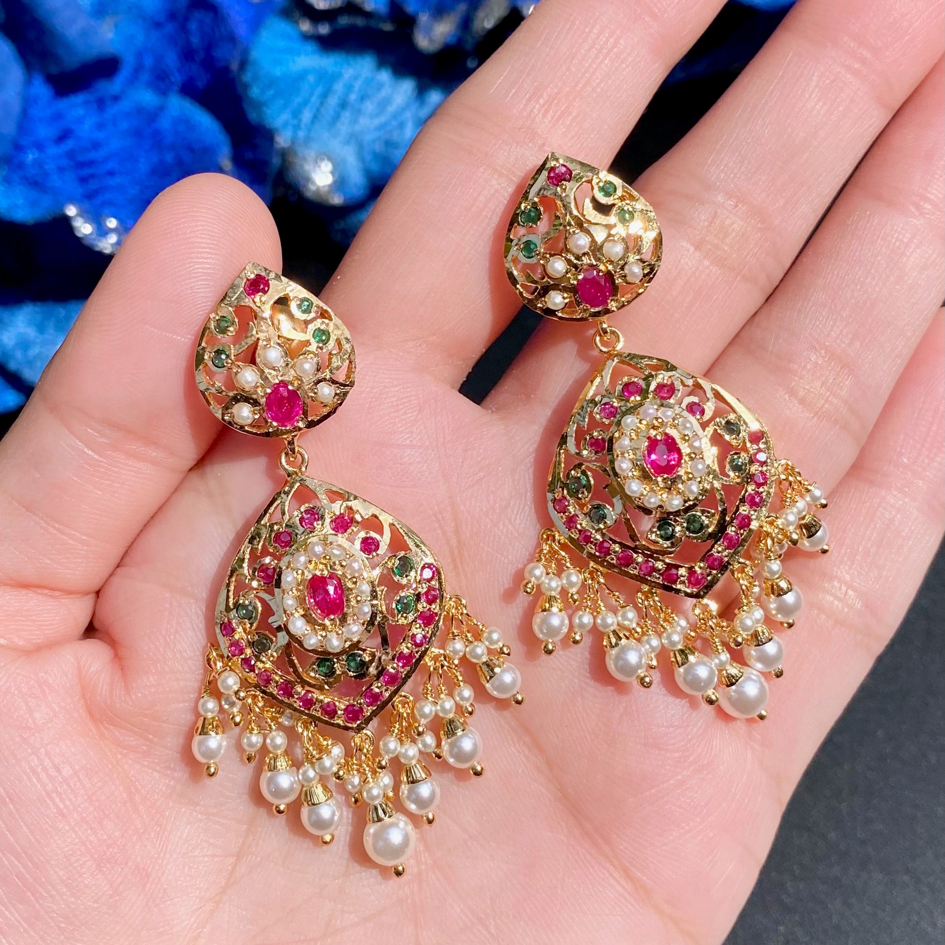Red Green Jadau Earrings | Gold Plated on Mixed Metal Base BER 059
