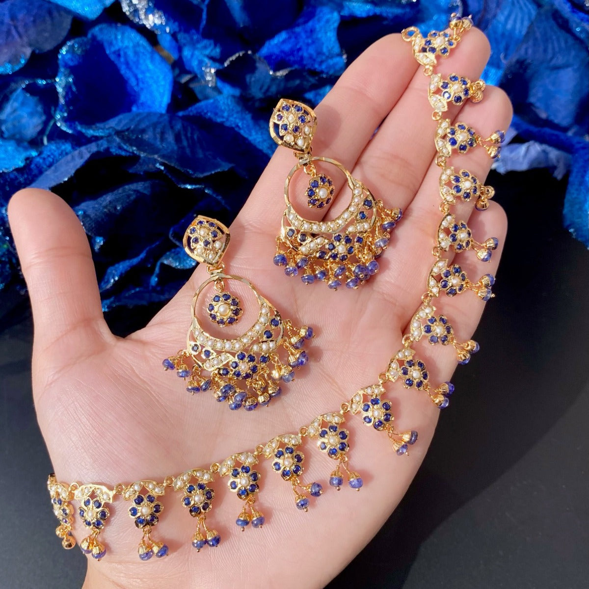 Delicate Blue Sapphire & Pearl Necklace | Rare find Jadau Jewellery | NS 235