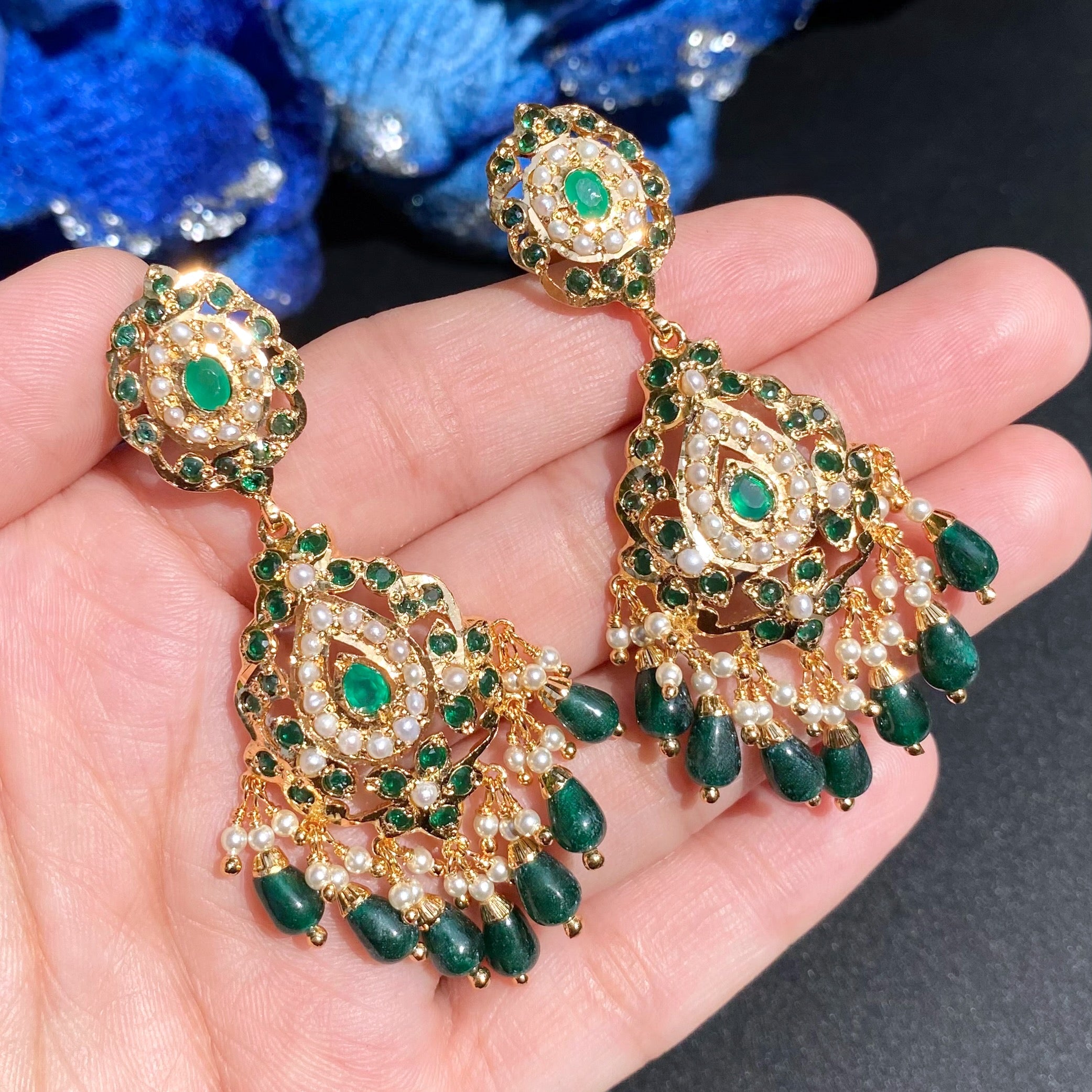 Green Jadau Earrings | Gold Plated on Brass BER 063