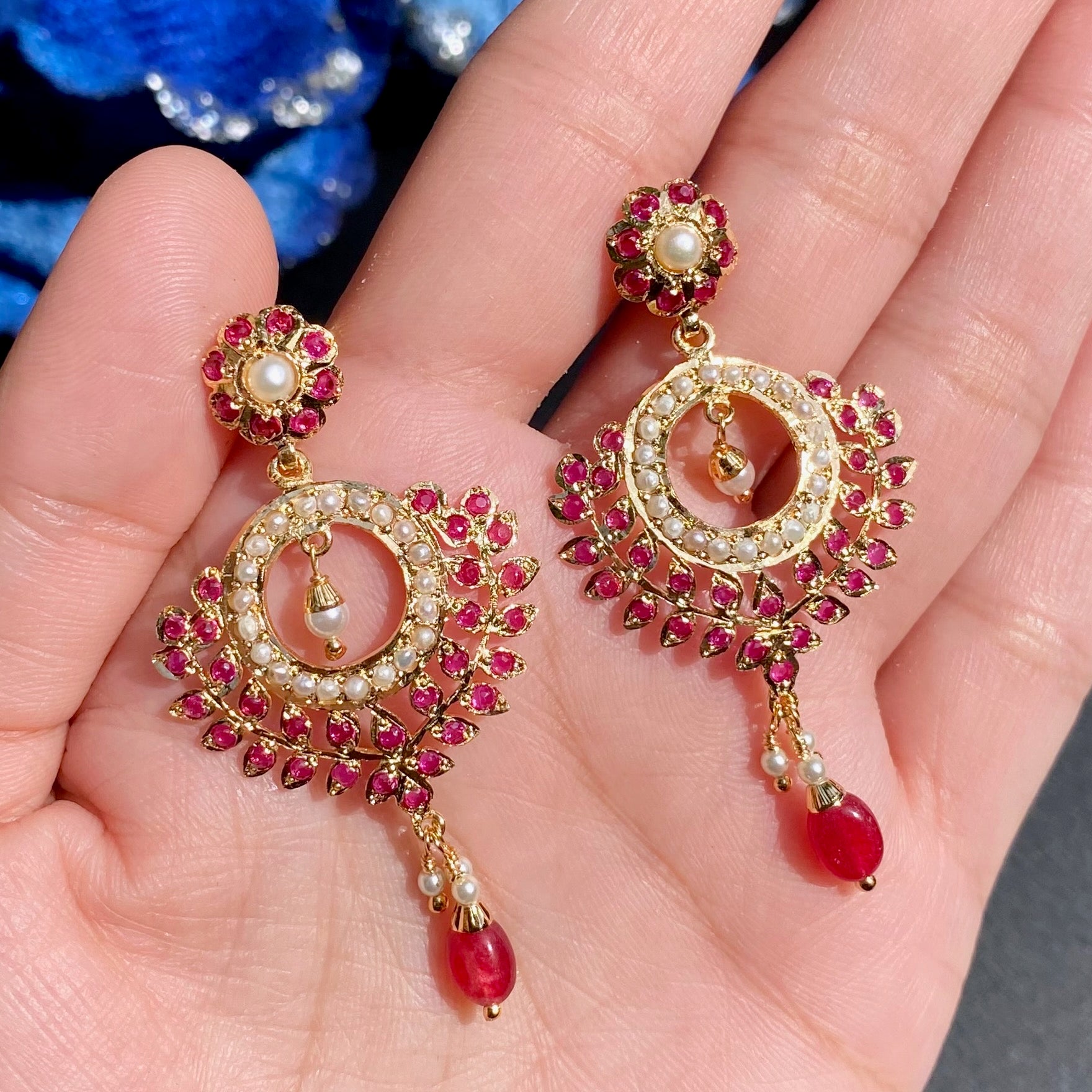Red Stones & Pearl Chandbali Earrings BER 055