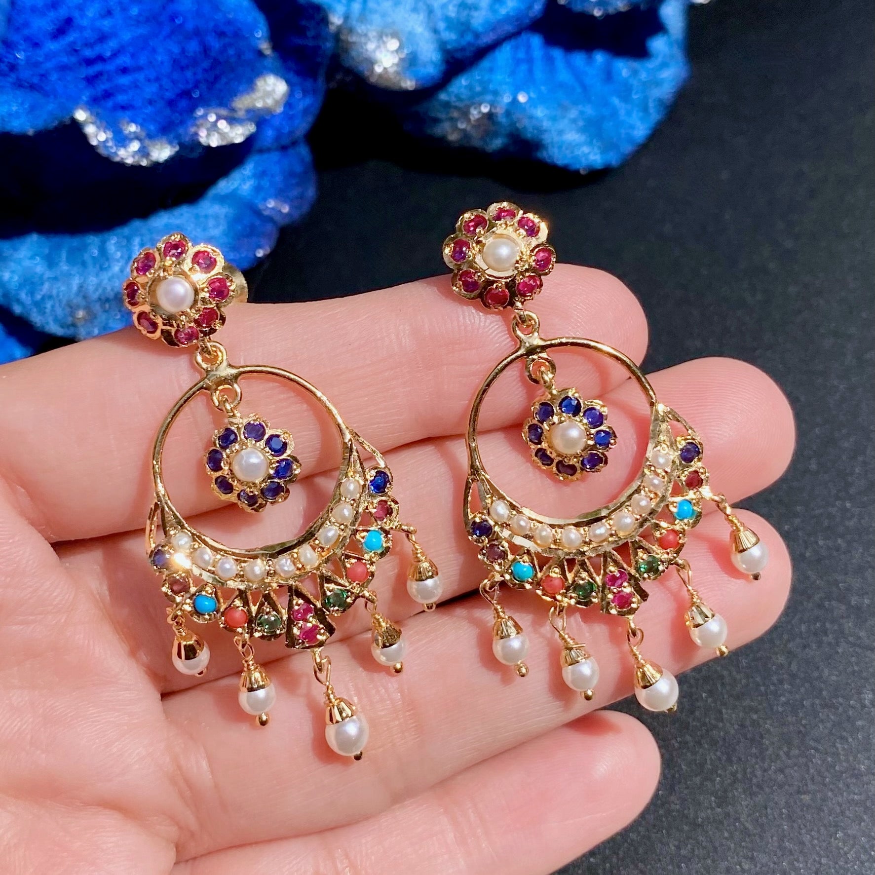 Cute Navratna Chandbali Earrings For Women BER 037