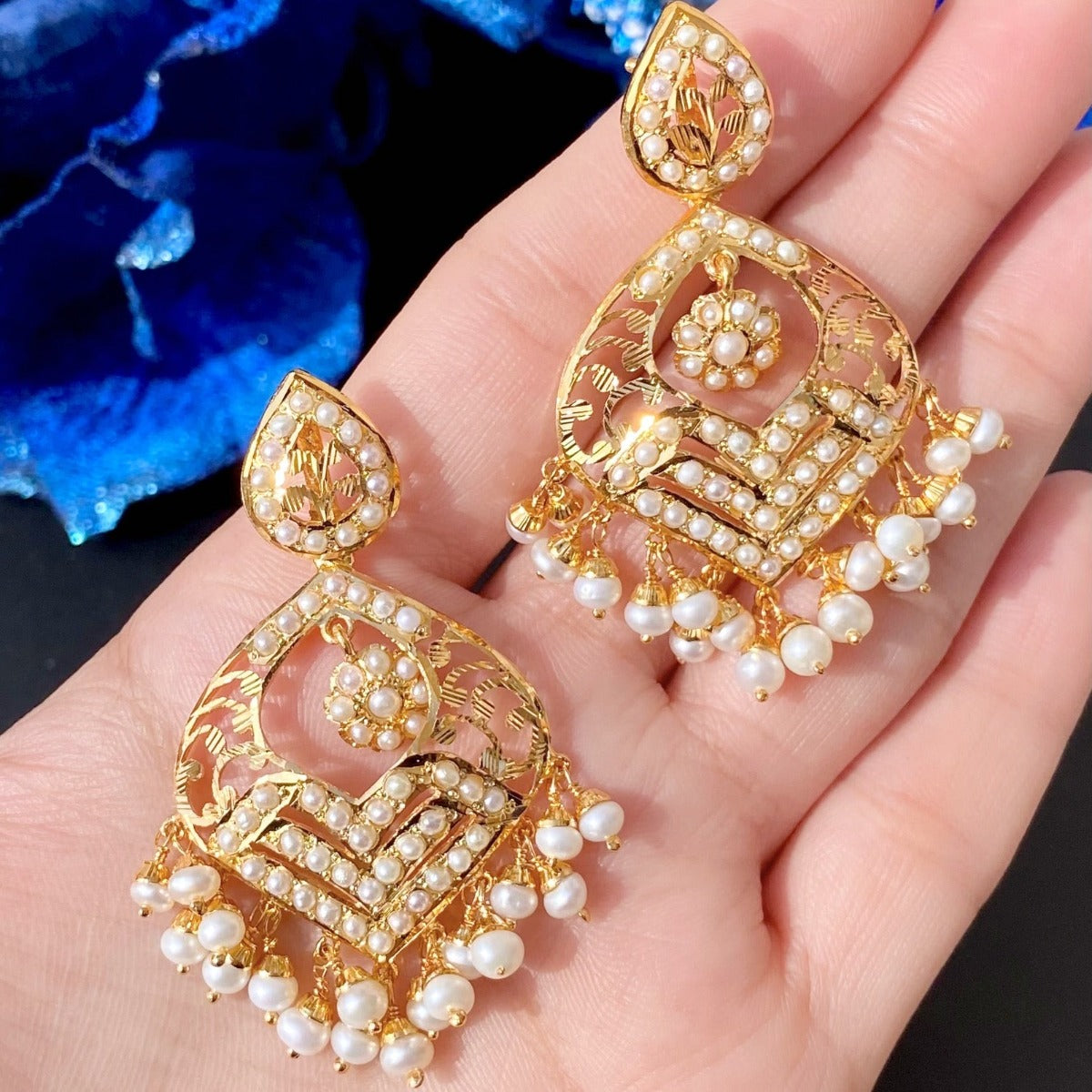 real pearl earrings on silver with gold plating