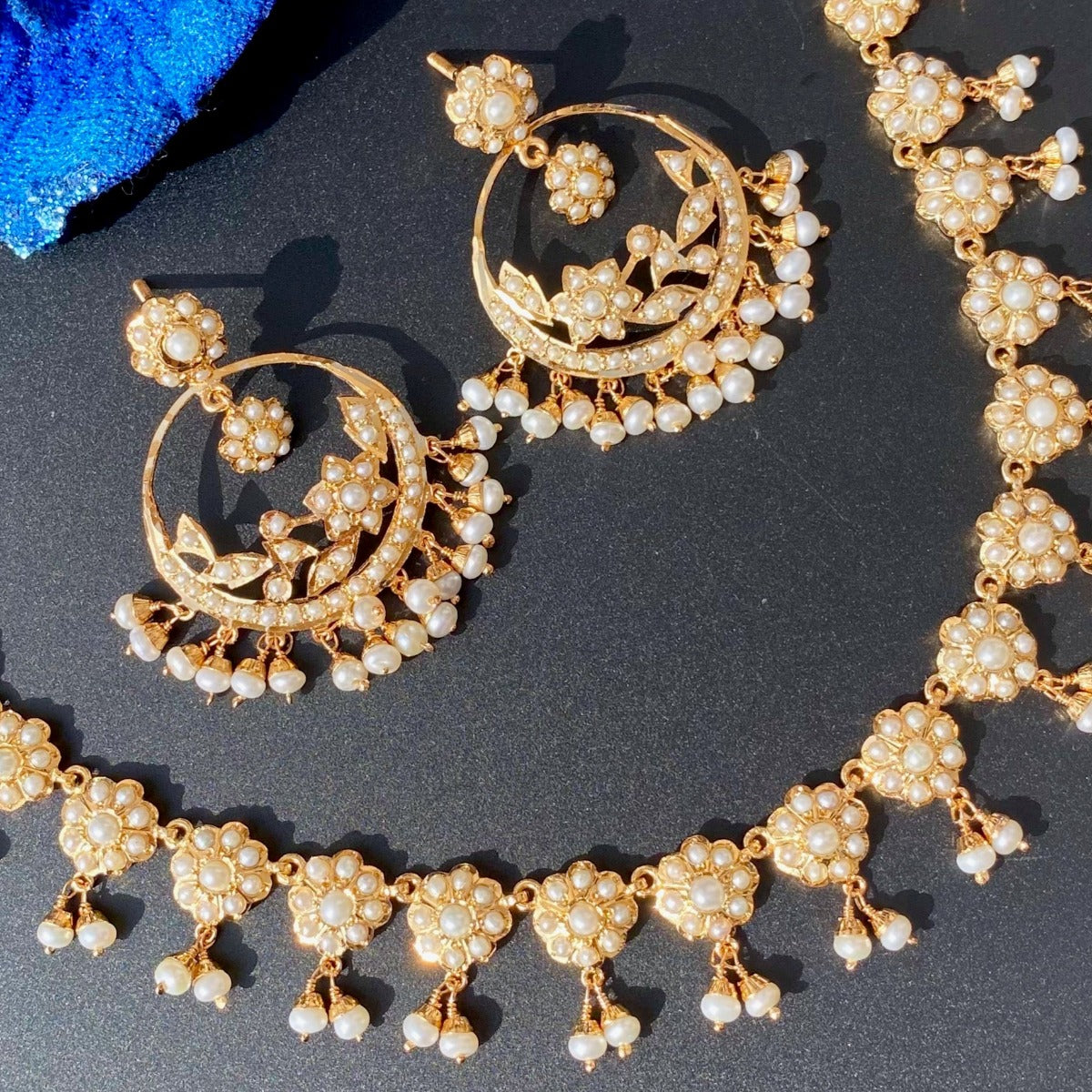 dainty pearl set with chandbali earrings old design