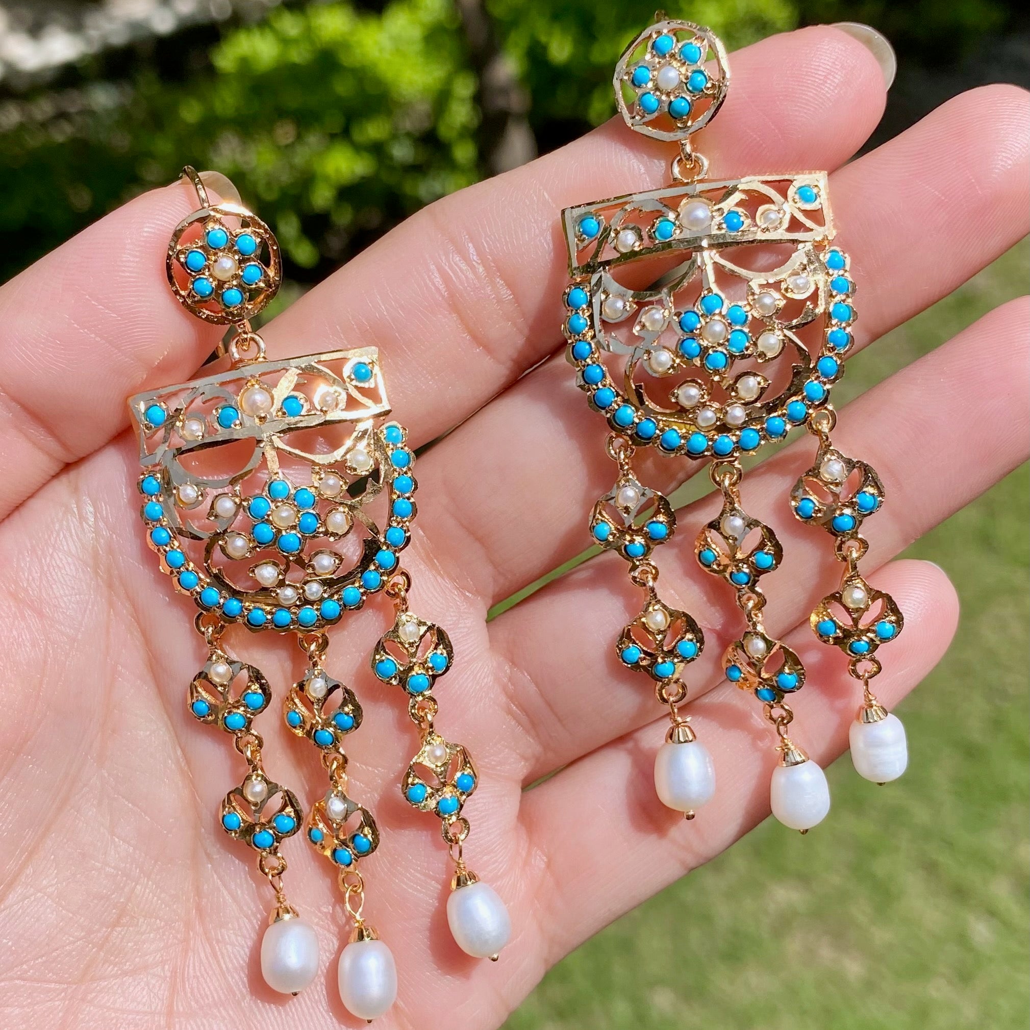 Turquoise Pearl Fish-hook Earrings | ER 645