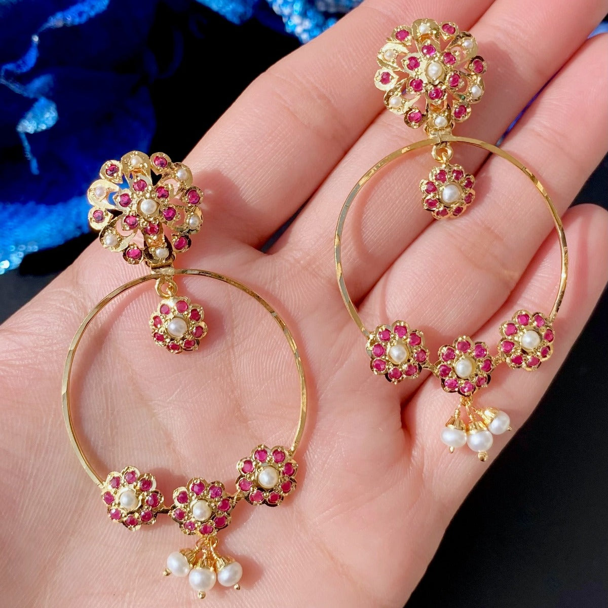 Ruby Hoop Earrings | Gold Plated Chandbali | Minimal Earrings Design ER 270E