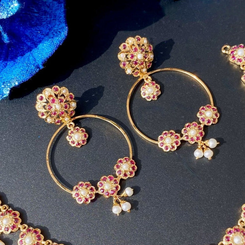 Ruby Hoop Earrings | Gold Plated Chandbali | Minimal Earrings Design ER 270E