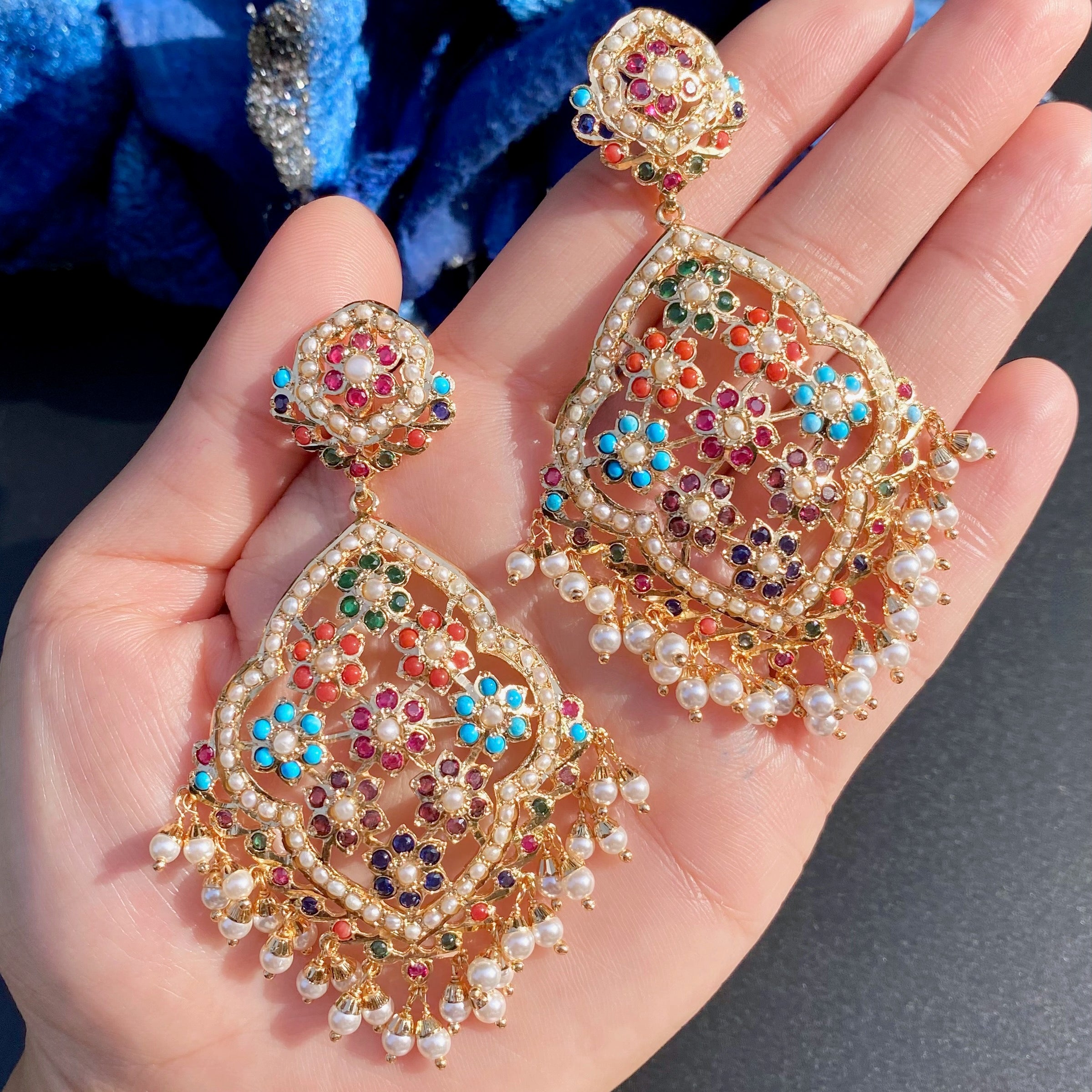 Large Navratna Earrings For Women | Gold Plated on Budget Friendly Metal Base BER 073