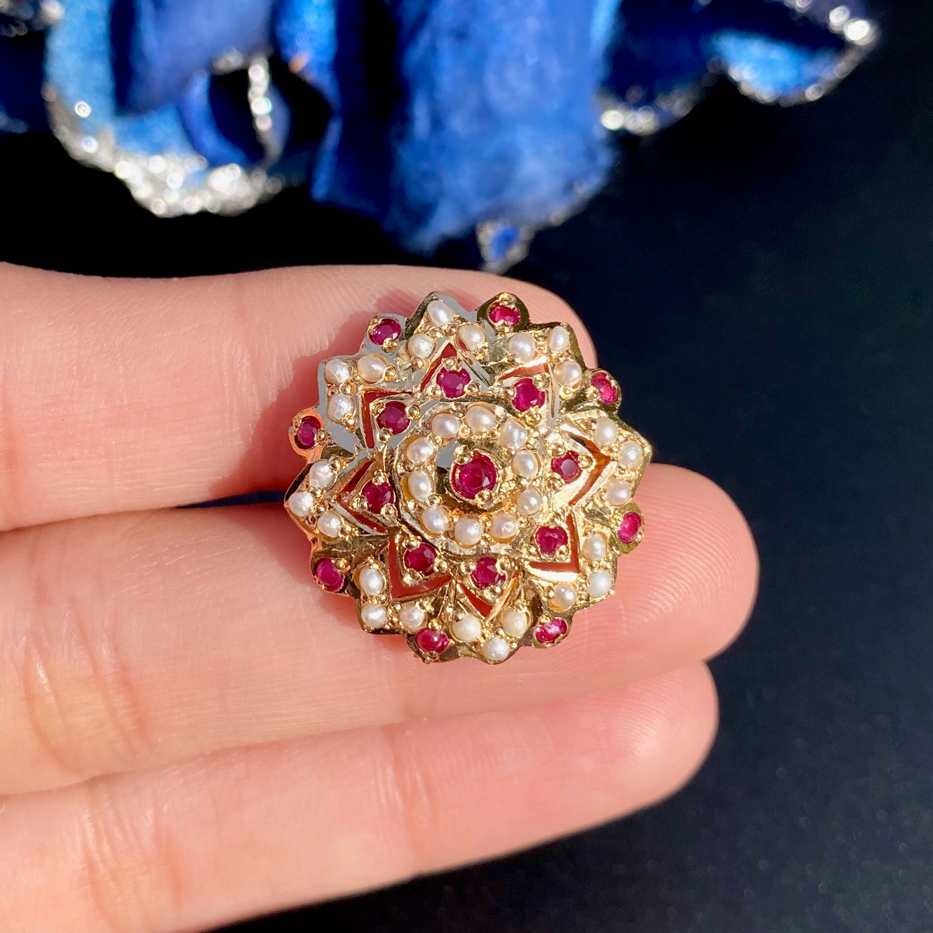 Jadau Cocktail Ring on Brass Base | Gold Plated Ladies' Ring BLR 020