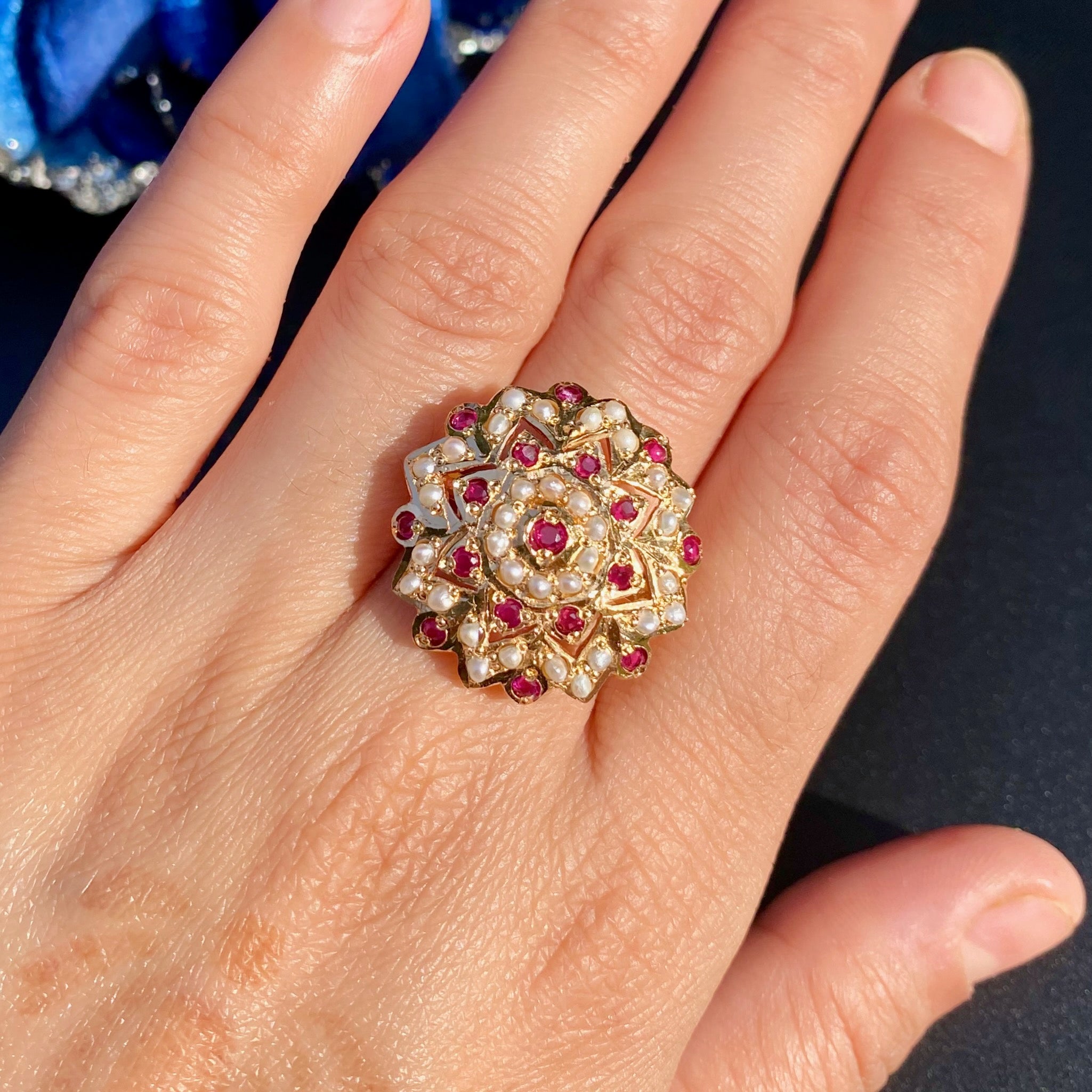 Jadau Cocktail Ring on Brass Base | Gold Plated Ladies' Ring BLR 020