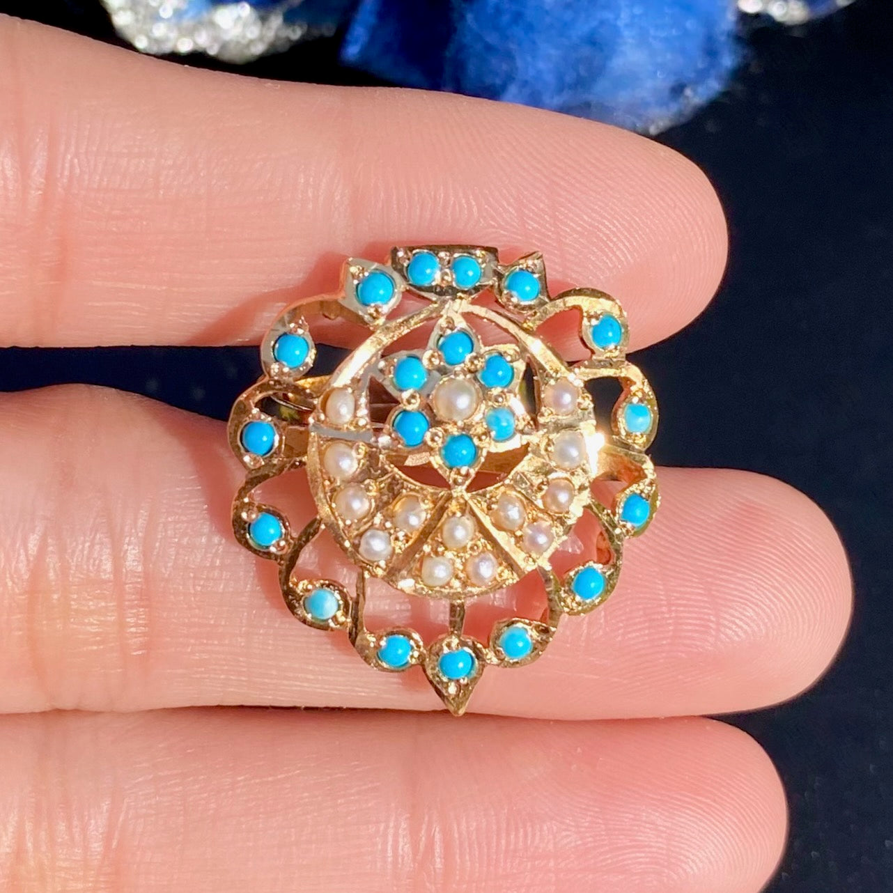 Jadau Ladies Ring With Pearl & Feroza BLR 022