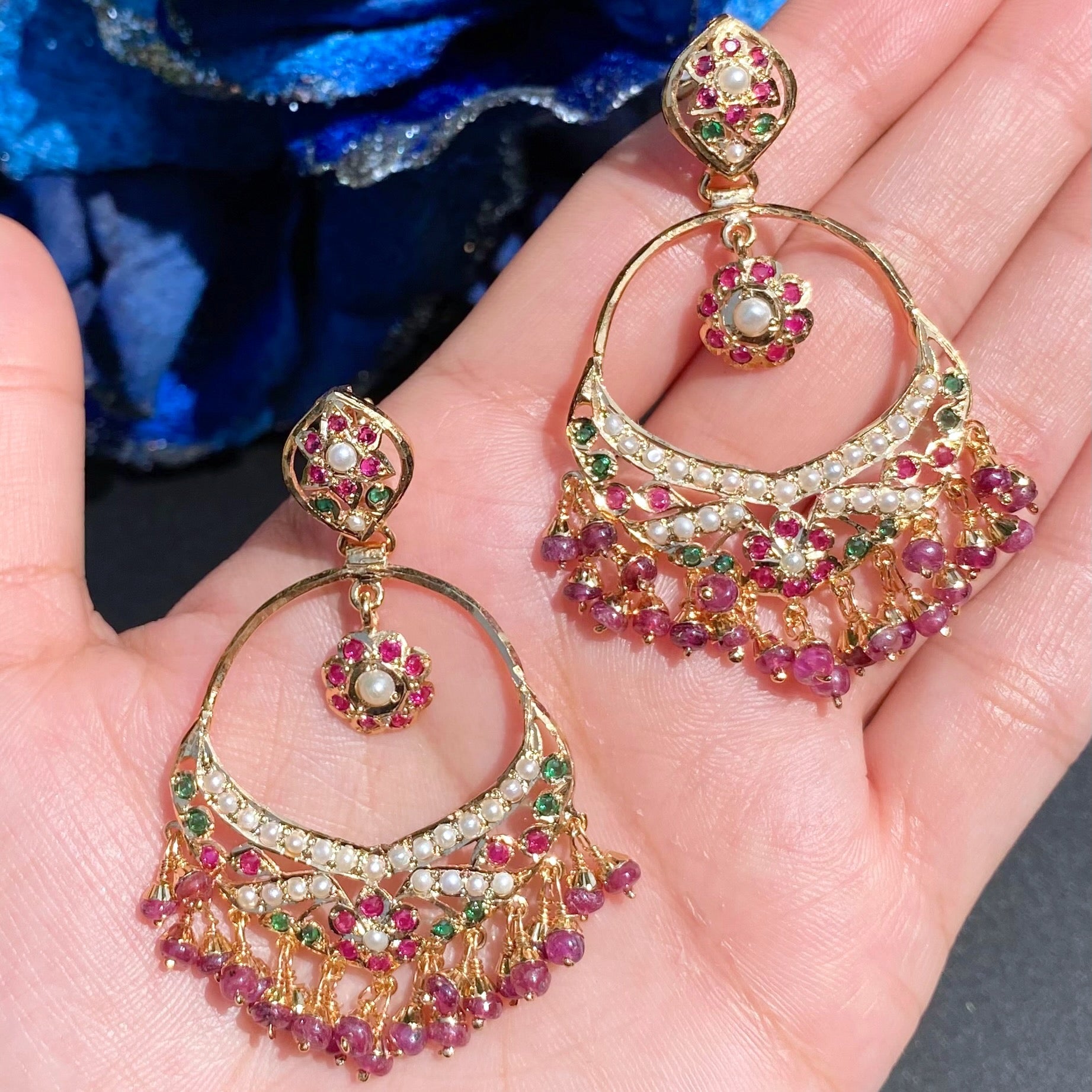 Delicate Jadau Necklace Set | Dainty Necklace & Chandbalis NS 484