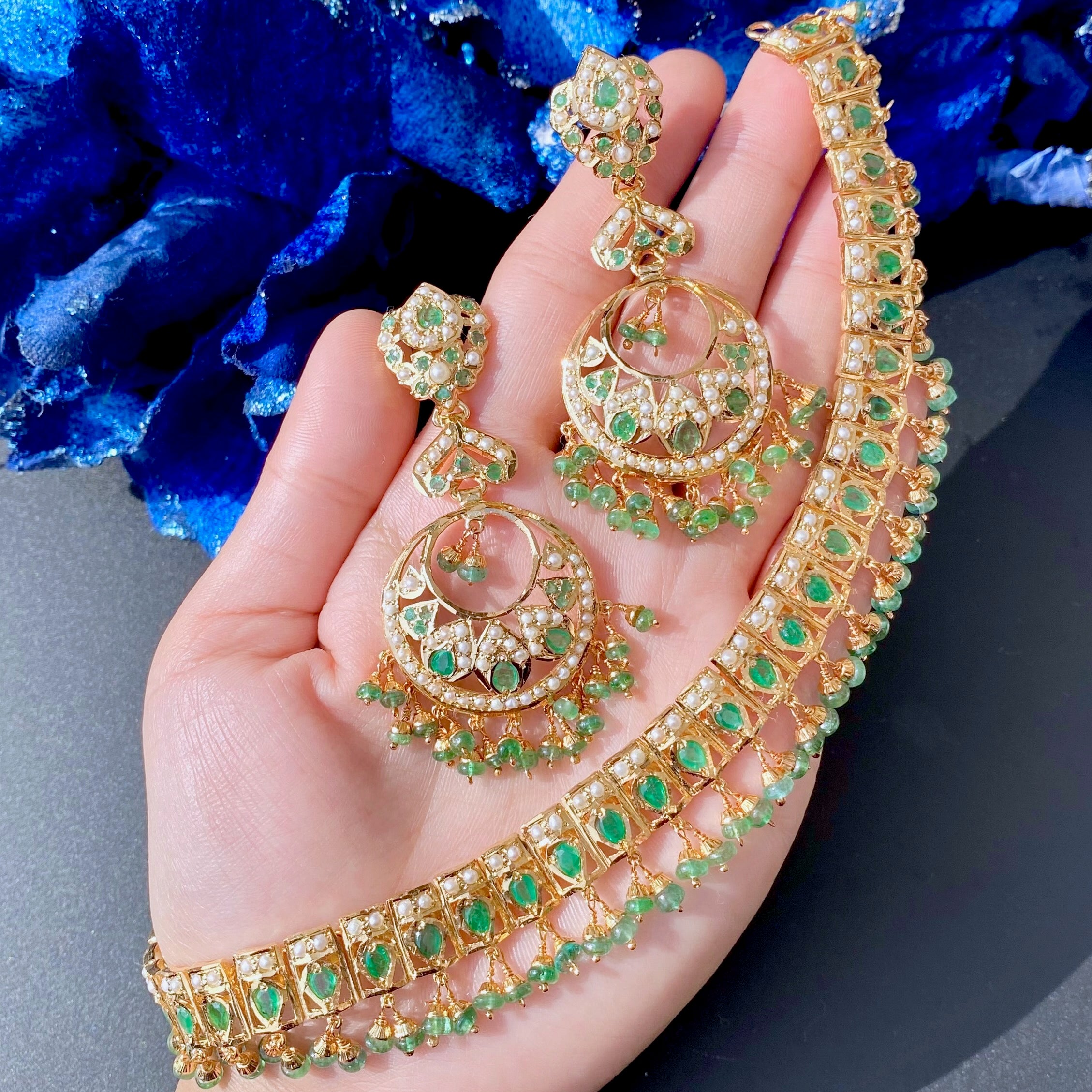 White Wedding Pearl Ruby Emerald Necklace Set, 3 Lines, Size: 20inch at Rs  4200/piece in Jaipur