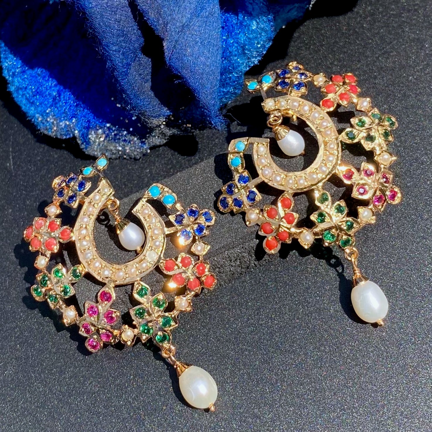 Floral Navrattan Studs | Dainty Indo western Earrigns | Gold Plated Silver ER 649