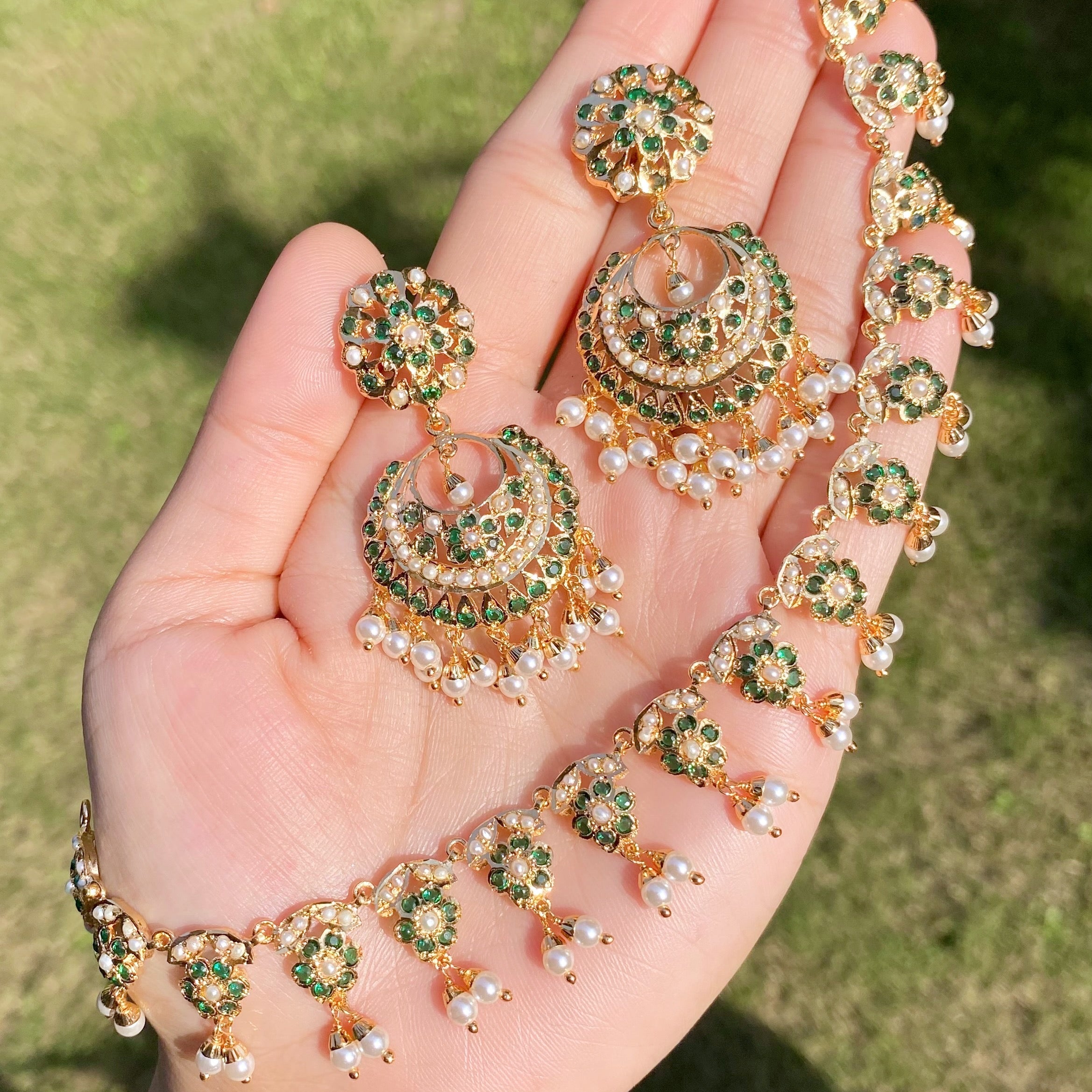 Artificial Jadau Necklace Set With Chandbali Earrings | Gold Plated BNS 002