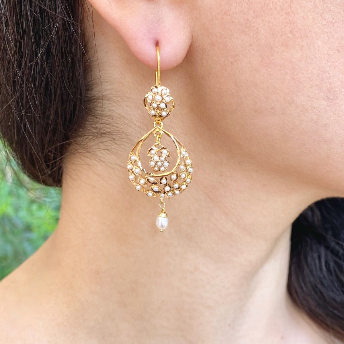 real gold chandbali earrings pearls