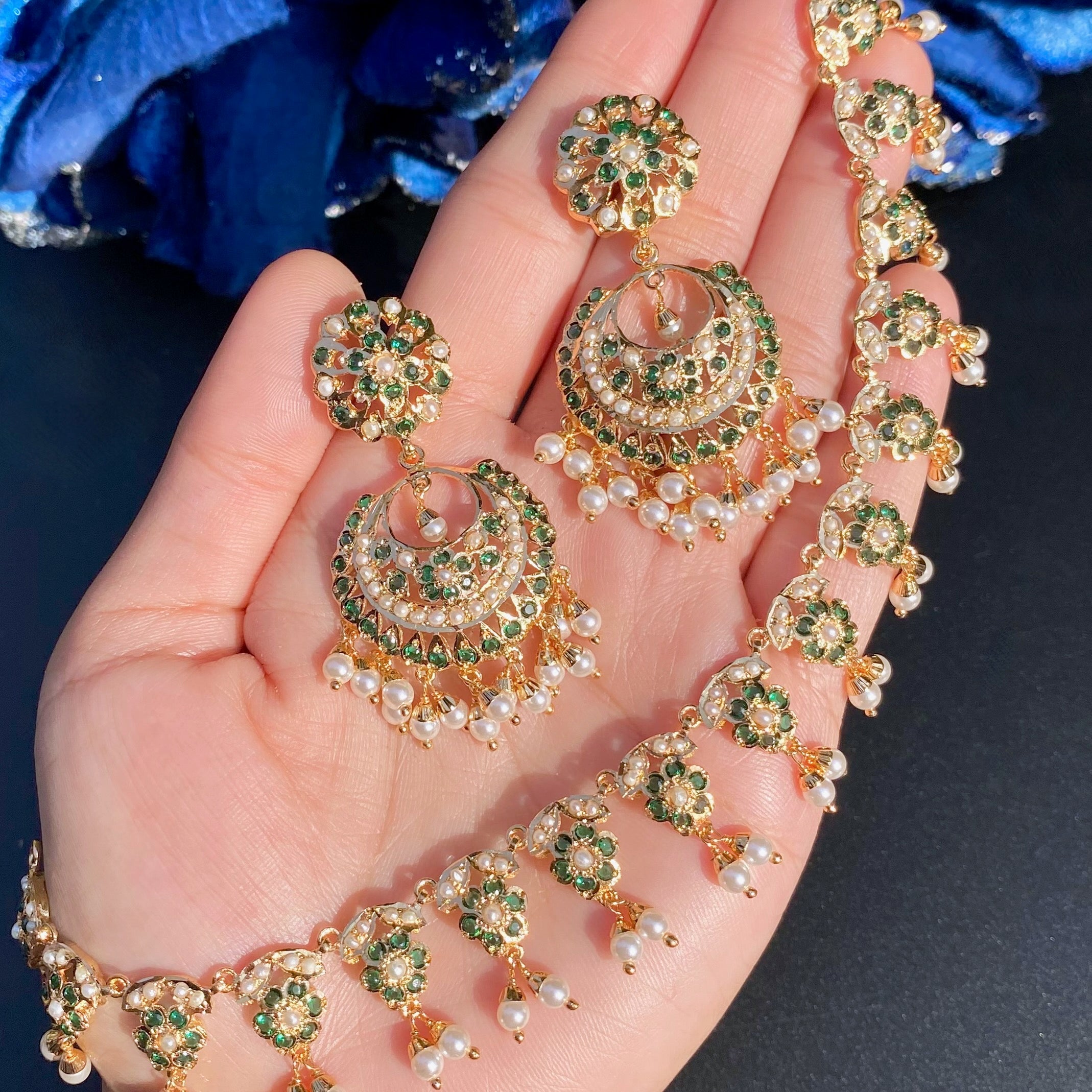 Artificial Jadau Necklace Set With Chandbali Earrings | Gold Plated BNS 002