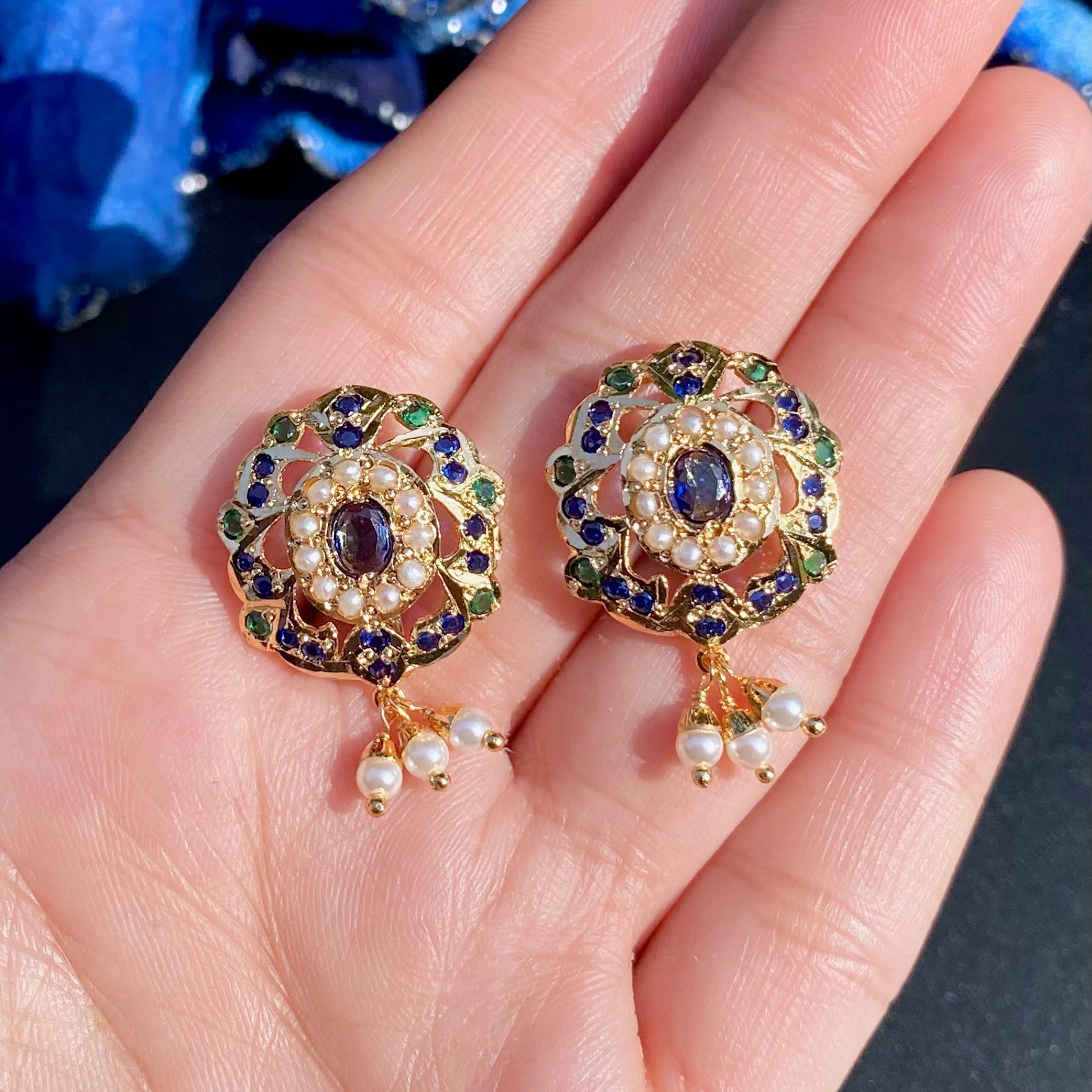 Artificial Jadau Stud Earrings | Multicolored Jadau Tops For Women BER 070