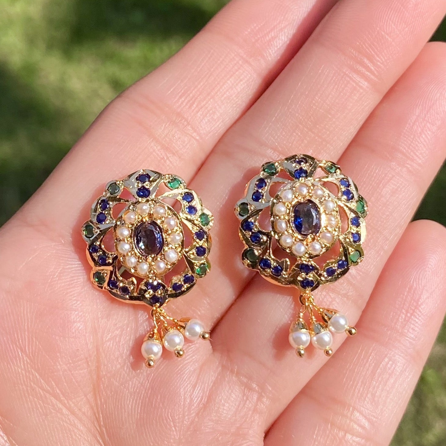 Artificial Jadau Stud Earrings | Multicolored Jadau Tops For Women BER 070