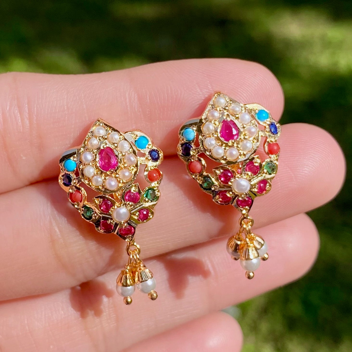 Artificial Jadau Navratna Stud Earrings BER 071