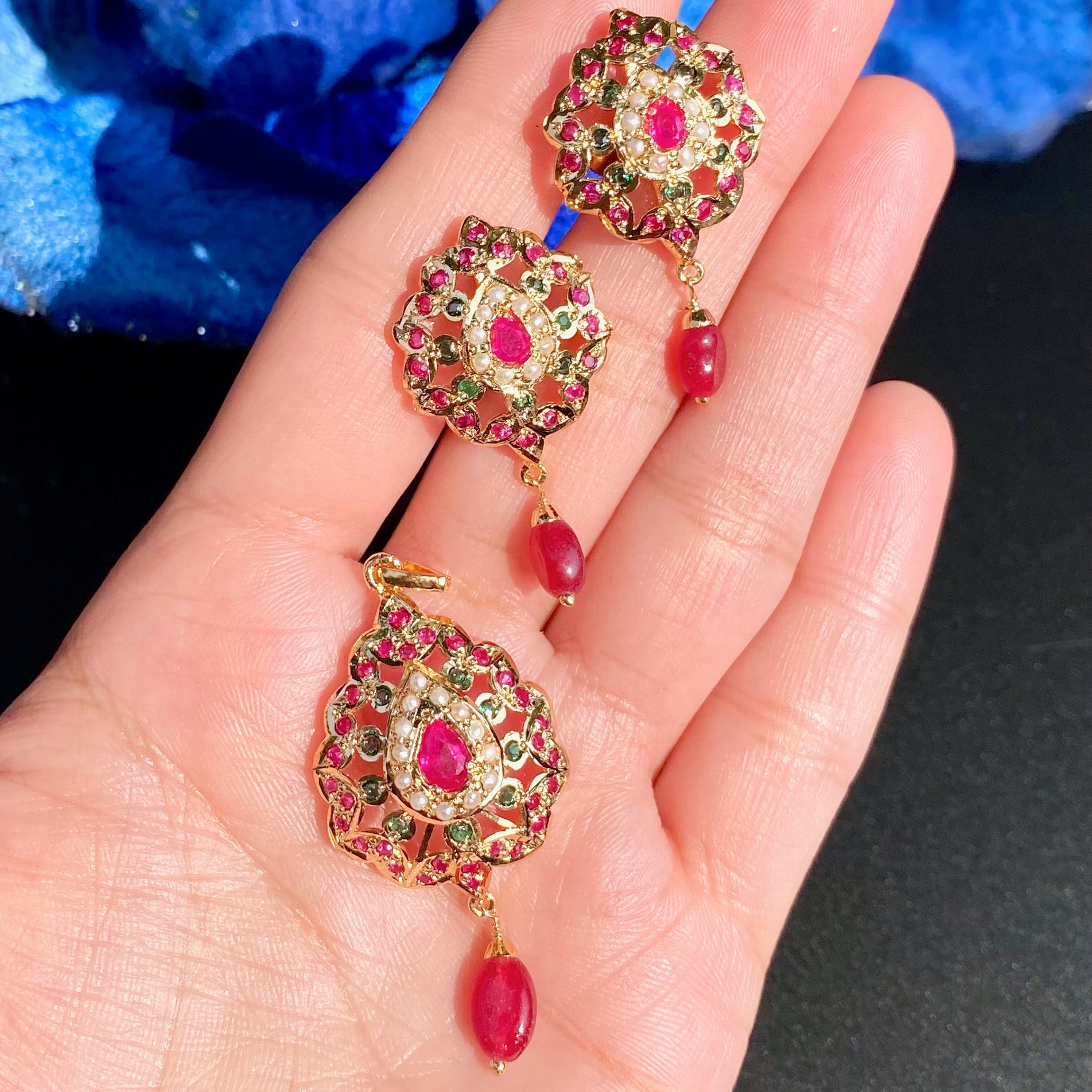 Gold Plated Jadau Pendant & Earrings Set | Premium Artificial Jewelry  BPS 009