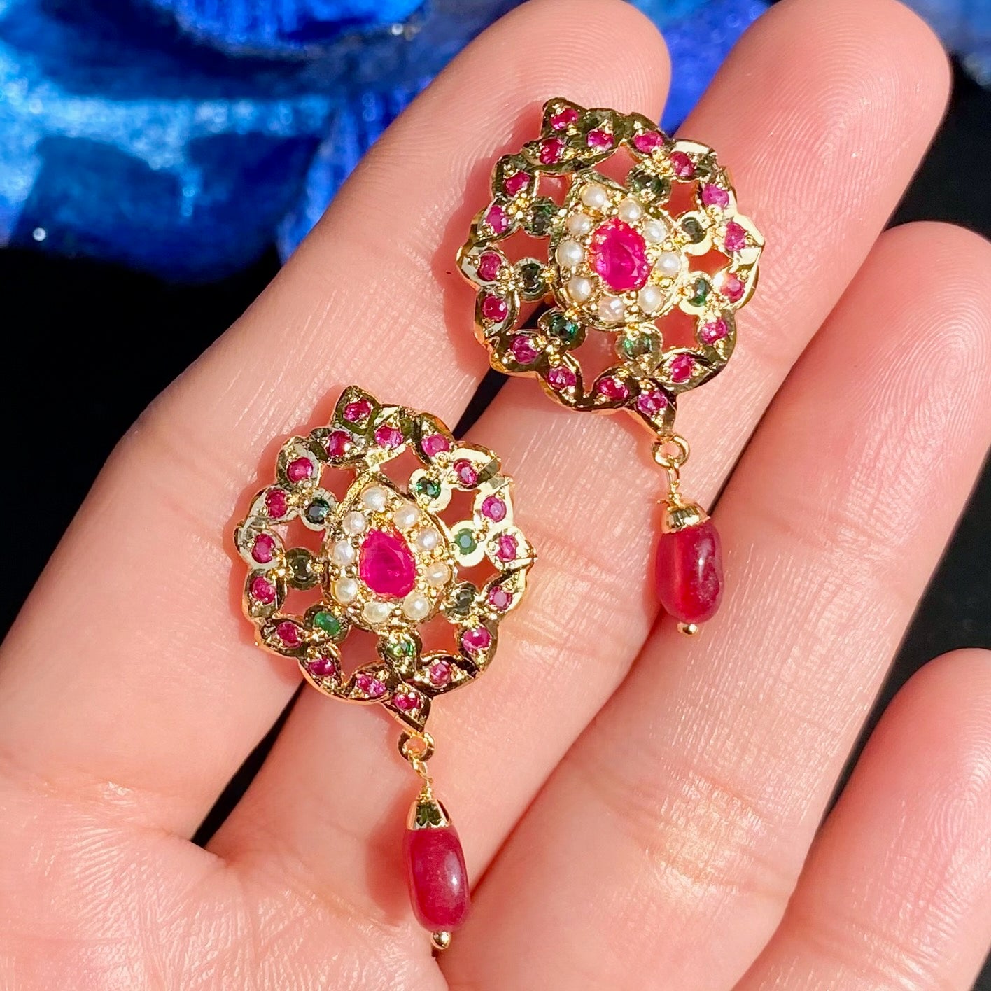 Gold Plated Jadau Pendant & Earrings Set | Premium Artificial Jewelry  BPS 009