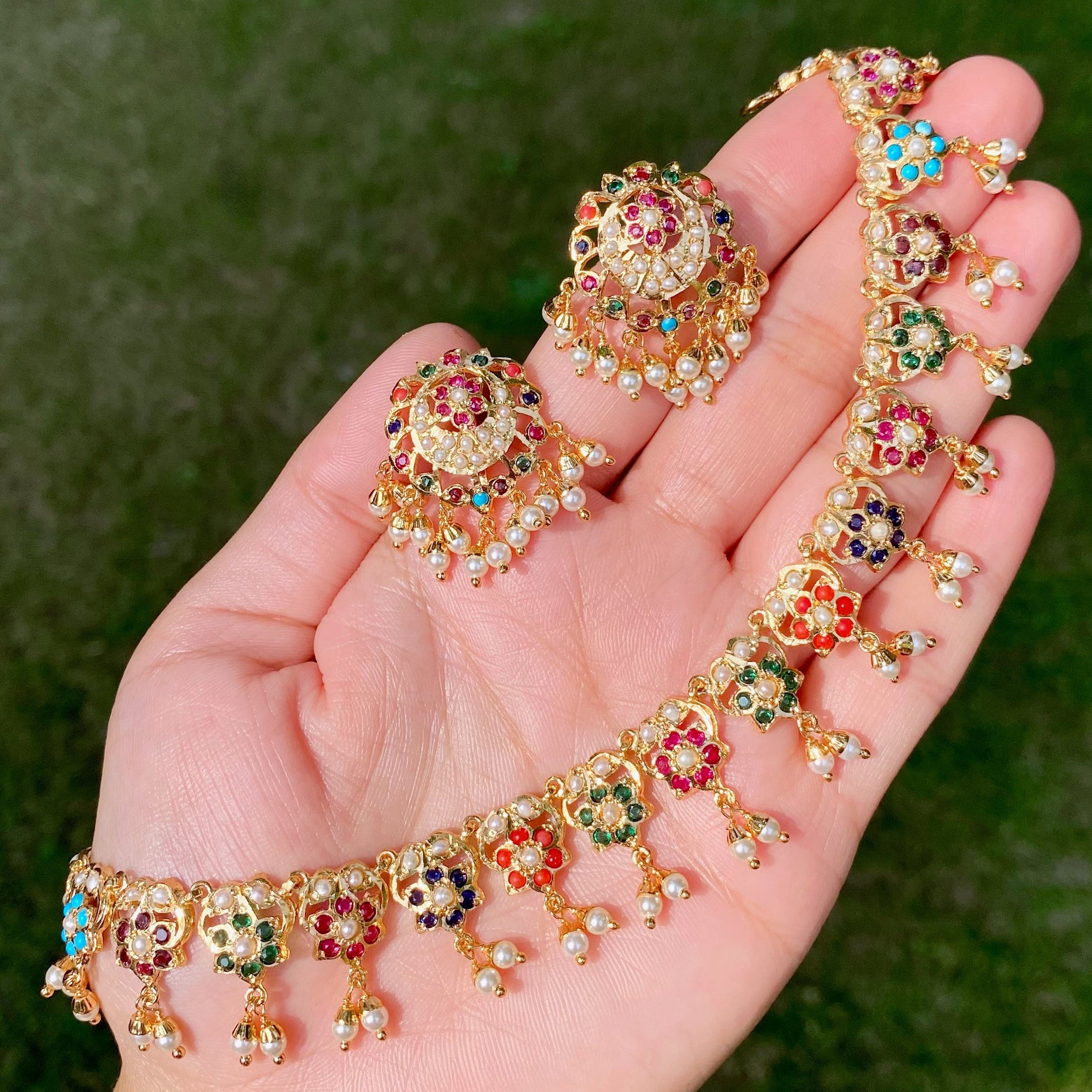 Affordable Hyderabadi Style Jadau Necklace Set | Gold Plated on Mixed Metal BNS 003