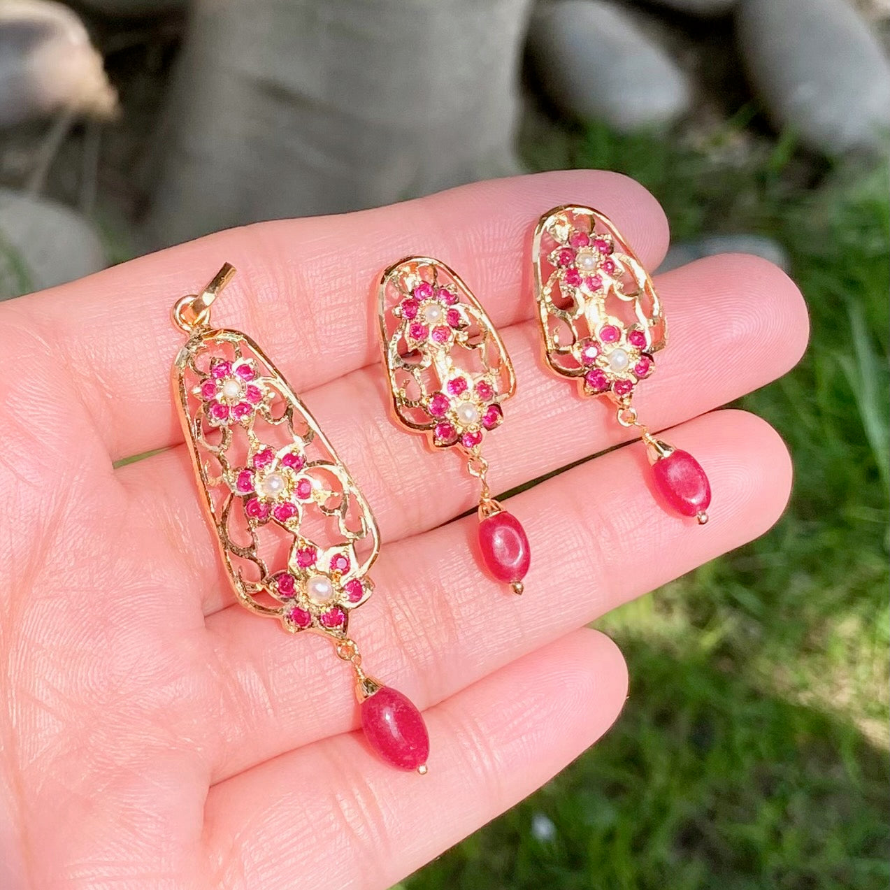 Gold Plated Jadau Pendant Set | Premium Artificial Jewelry  BPS 011