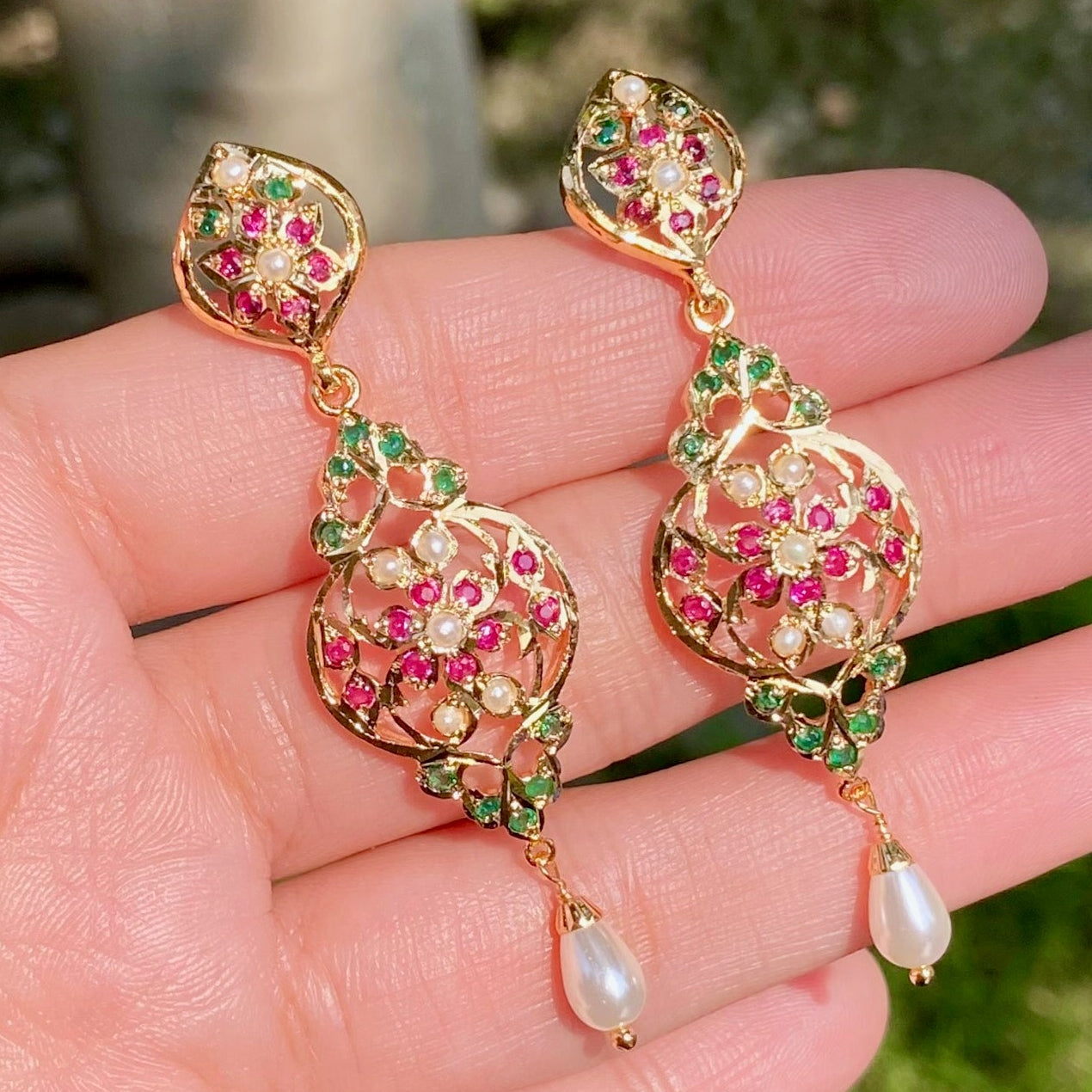 Gold Plated Jadau Earrings | Premium Immitation Jewelry BER 085
